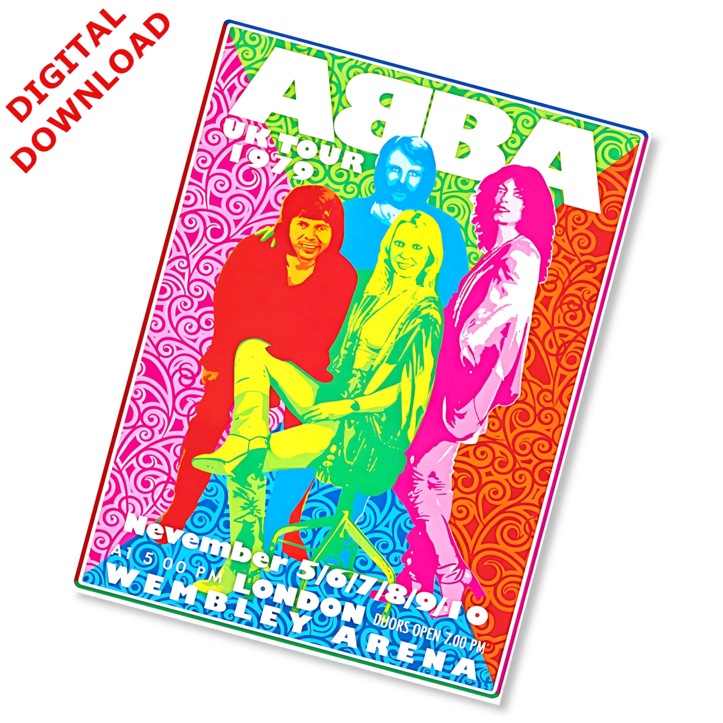 ABBA 1979 London Wembley Arena UK Tour Vintage Pop Art Poster - Instant Digital Download