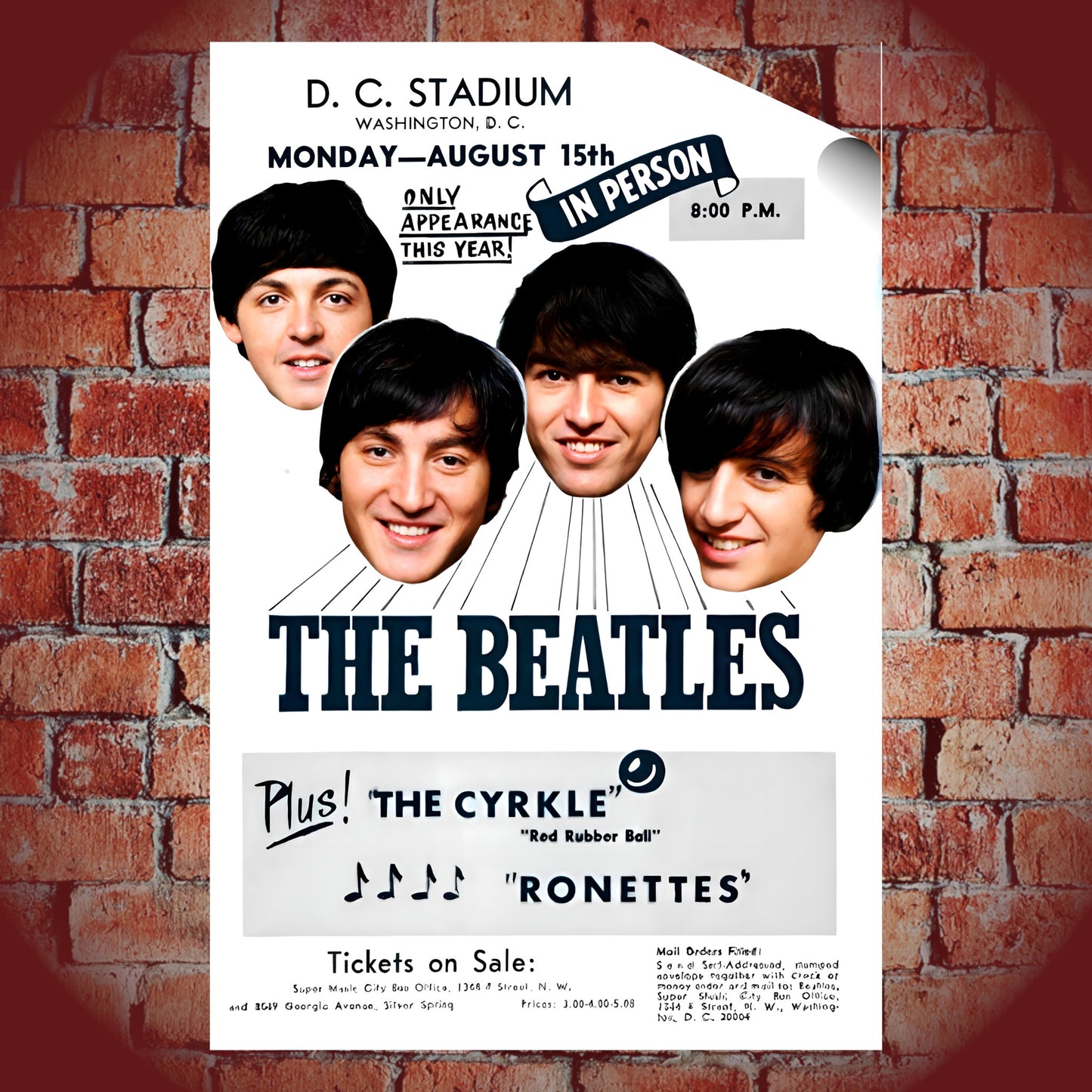 The Beatles 1966 D.C. Stadium Historic Concert Poster - 16x24 Print