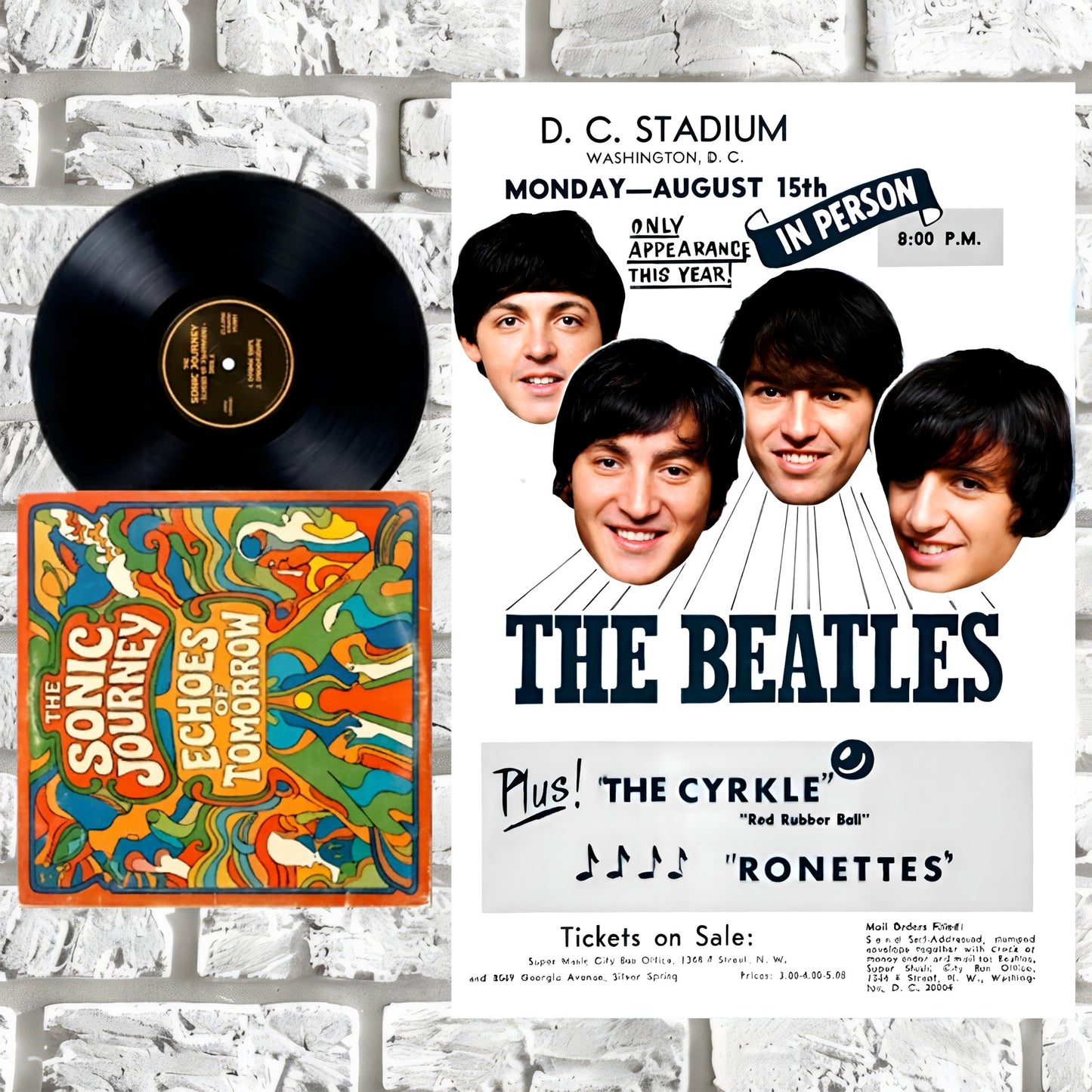The Beatles 1966 D.C. Stadium Historic Concert Poster - 16x24 Print