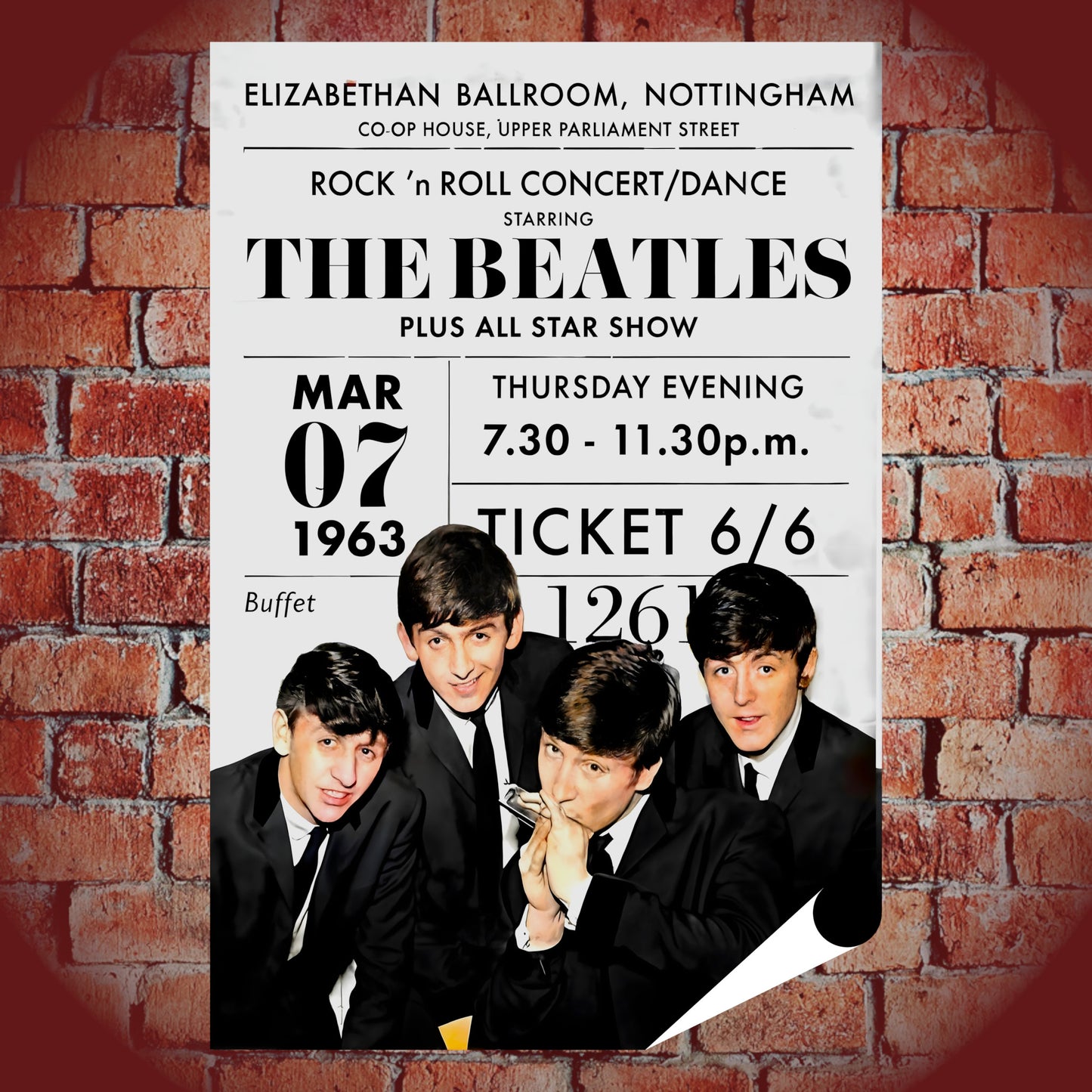 The Beatles 1963 Elizabethan Ballroom Nottingham Concert Poster - 16x24 Print