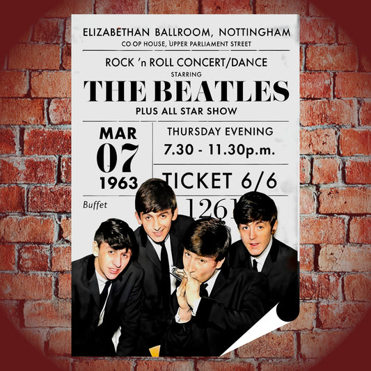 The Beatles 1963 Elizabethan Ballroom Nottingham Concert Poster - 16x24 Print