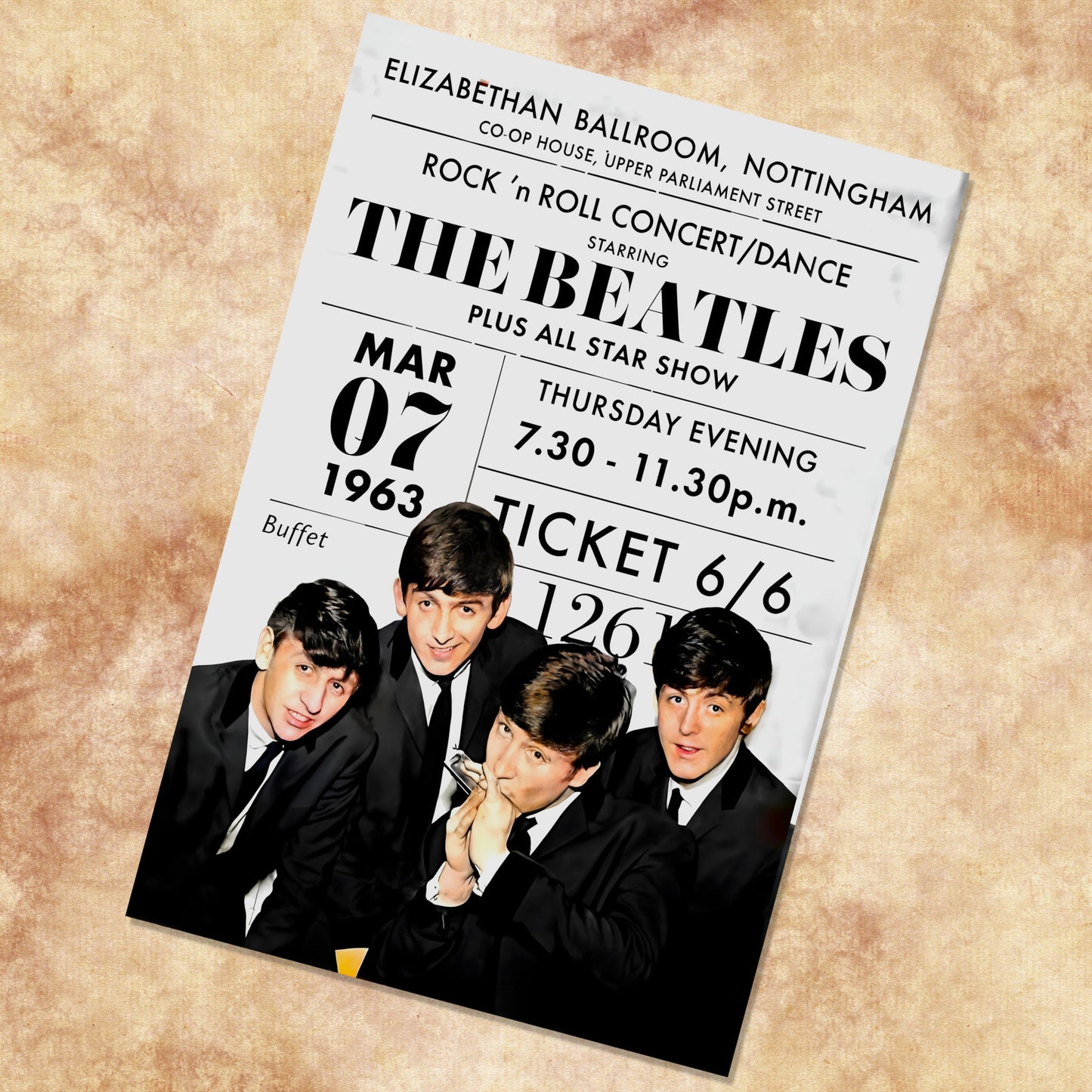The Beatles 1963 Elizabethan Ballroom Nottingham Concert Poster - 16x24 Print