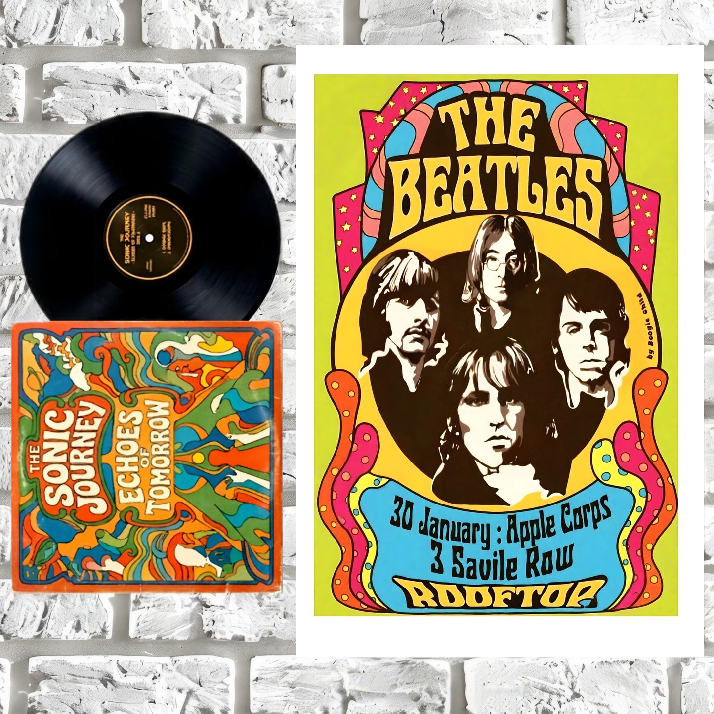 The Beatles 1969 Savile Row Rooftop Concert Graphic Poster - 16x24 Print