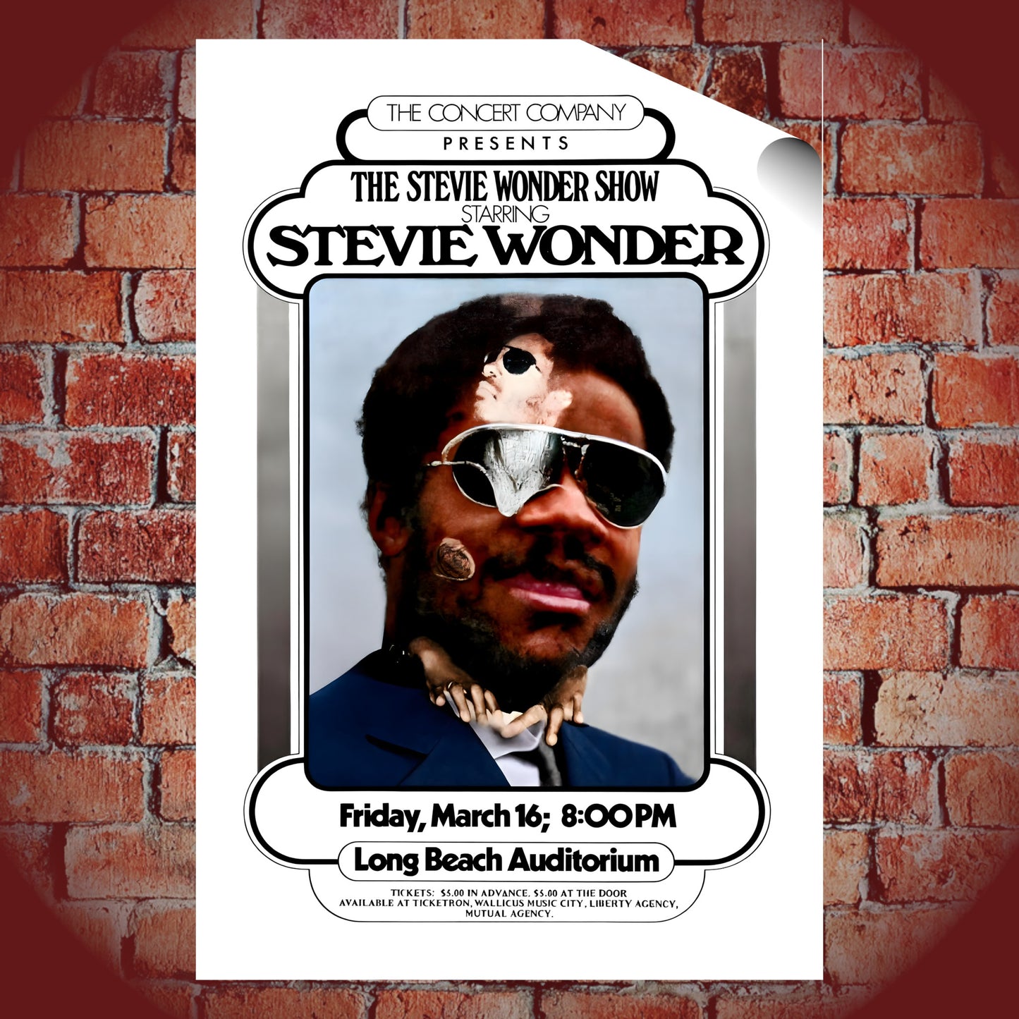 Stevie Wonder Live at Long Beach Auditorium Vintage Concert Poster