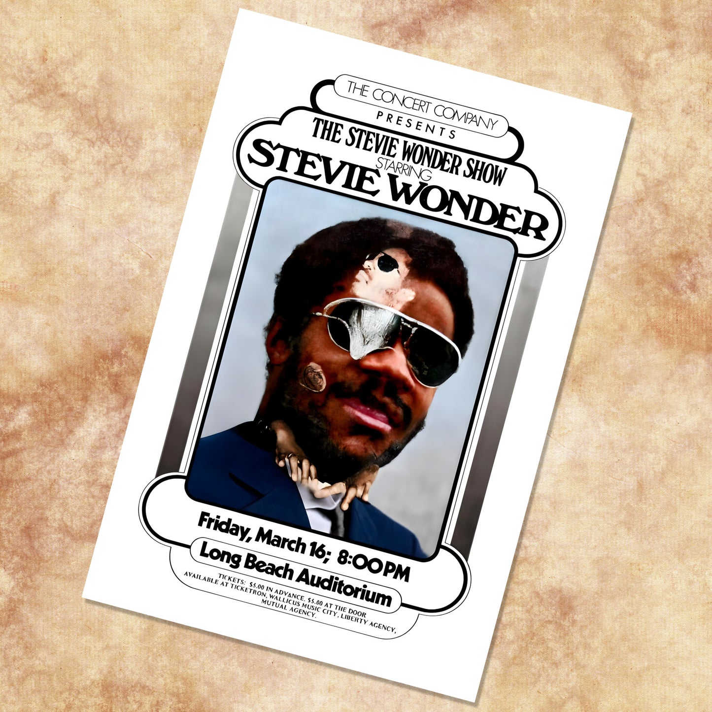 Stevie Wonder Live at Long Beach Auditorium Vintage Concert Poster