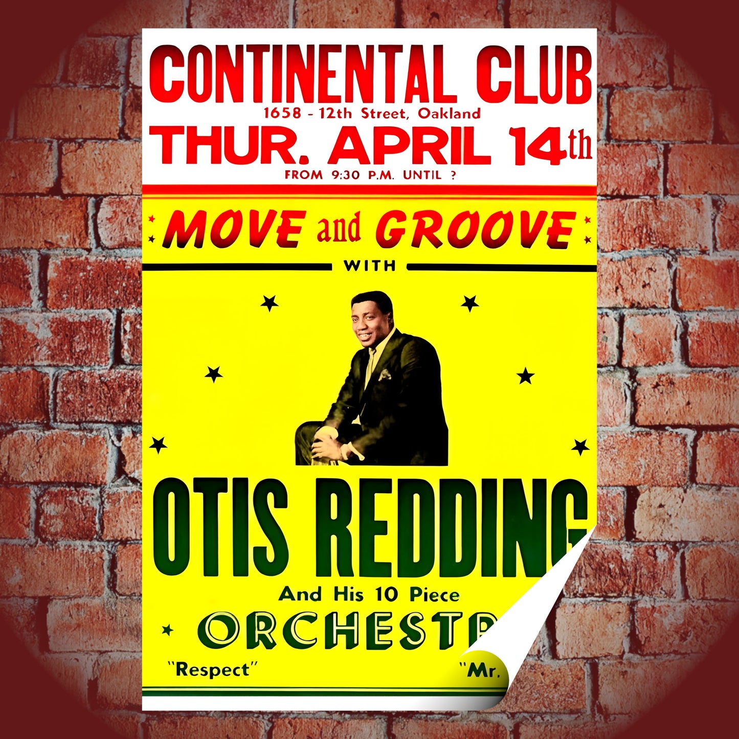 Otis Redding Live at Continental Club Oakland Vintage Concert Poster Print – 16x24