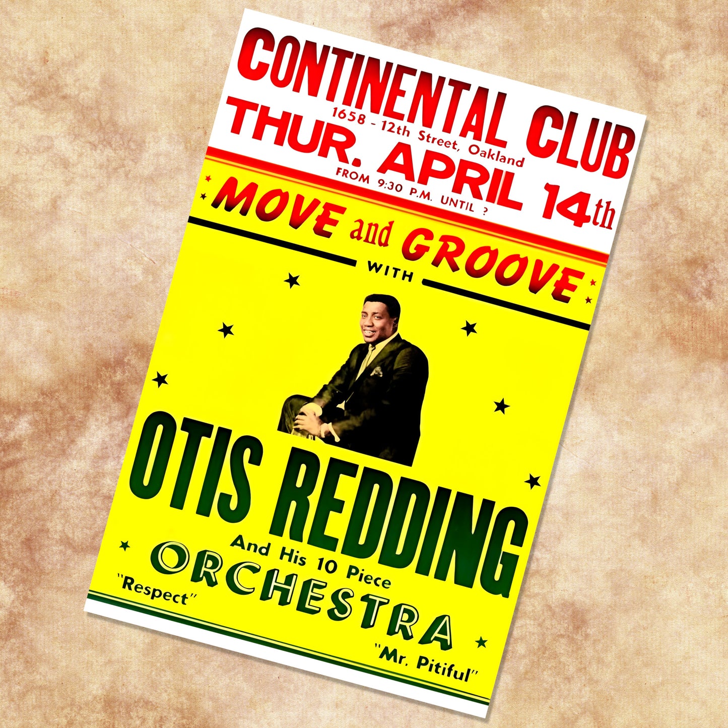 Otis Redding Live at Continental Club Oakland Vintage Concert Poster Print – 16x24