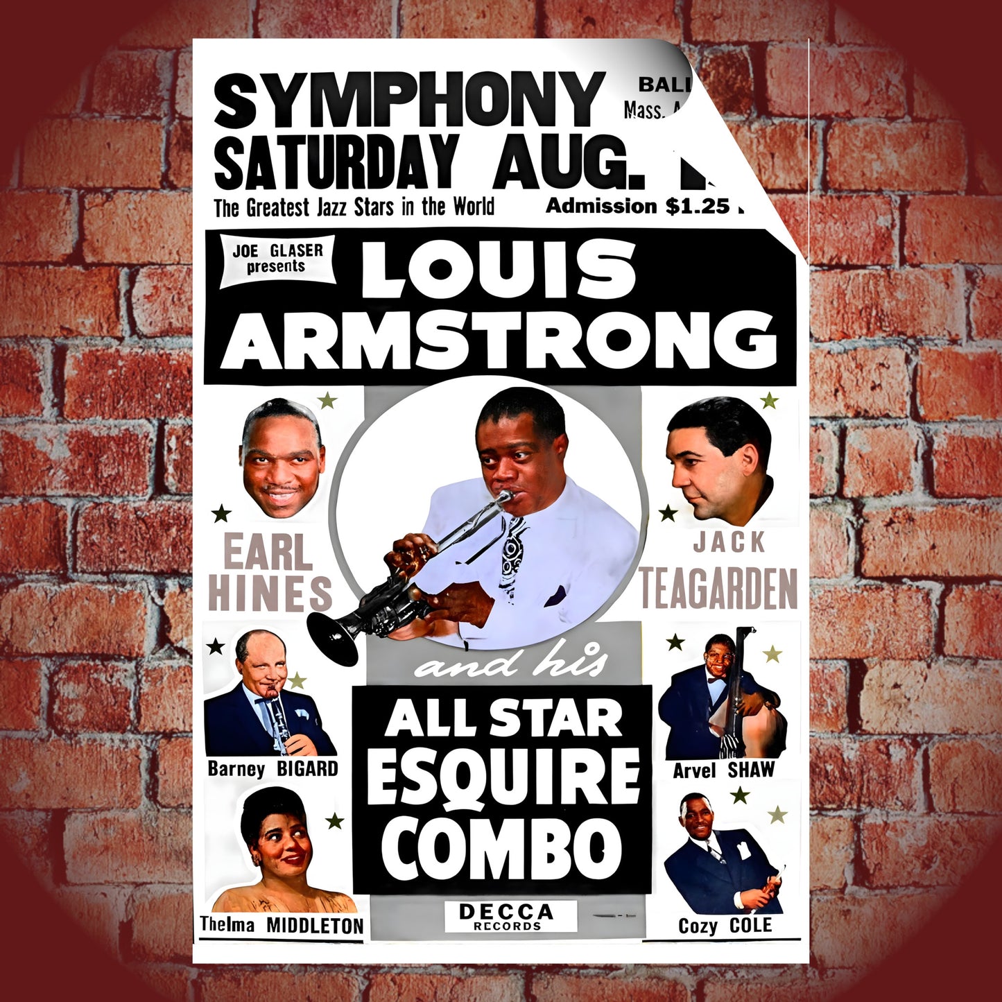 Louis Armstrong Live at Symphony Ballroom Boston Vintage Jazz Concert Poster – 16x24