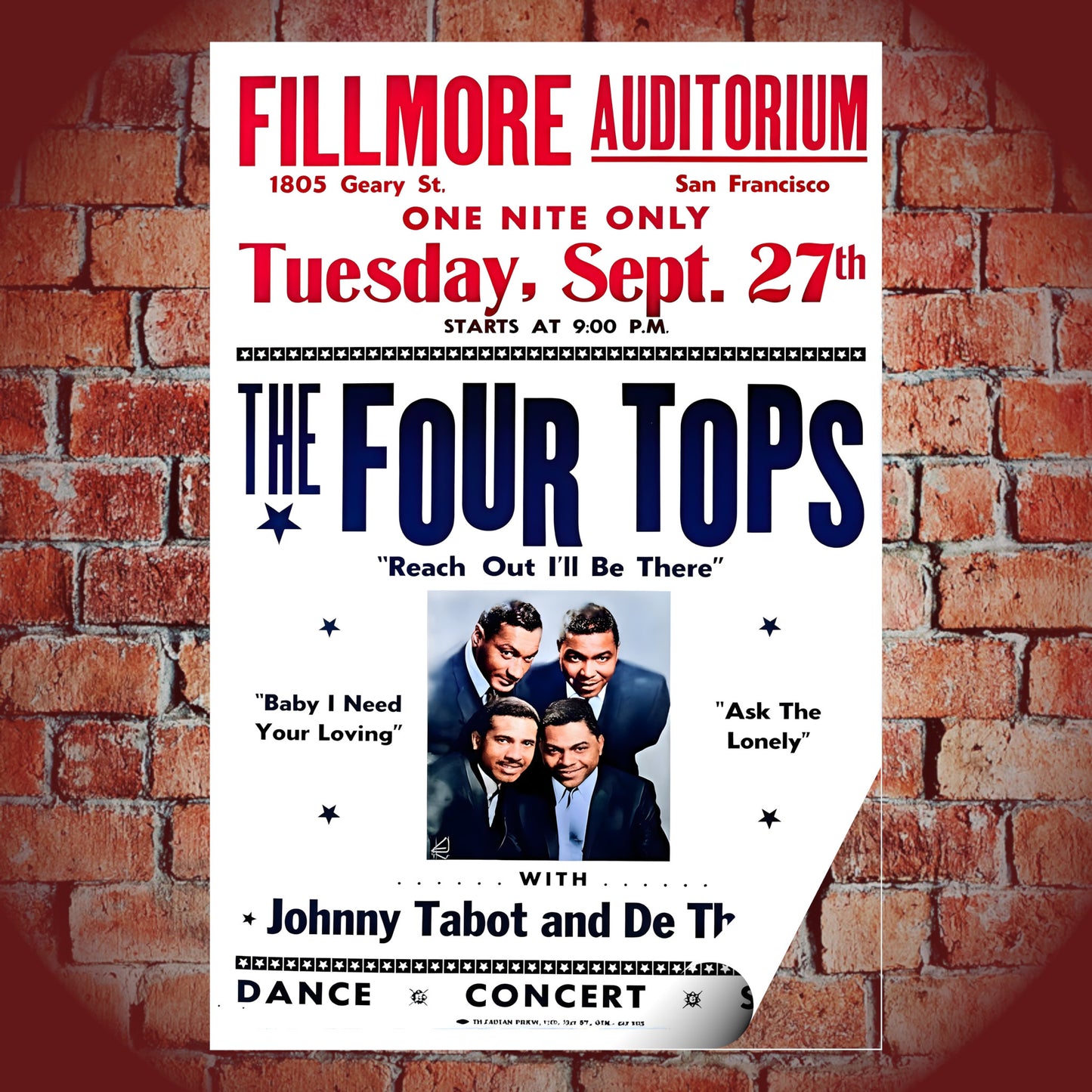 The Four Tops Live at Fillmore Auditorium San Francisco Vintage Concert Poster Print – 16x24