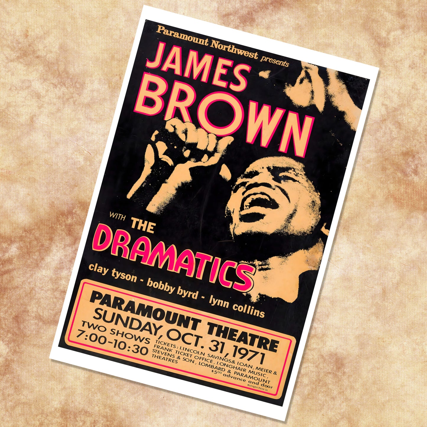 James Brown Live at Paramount Theatre Vintage Concert Poster Print – 16x24