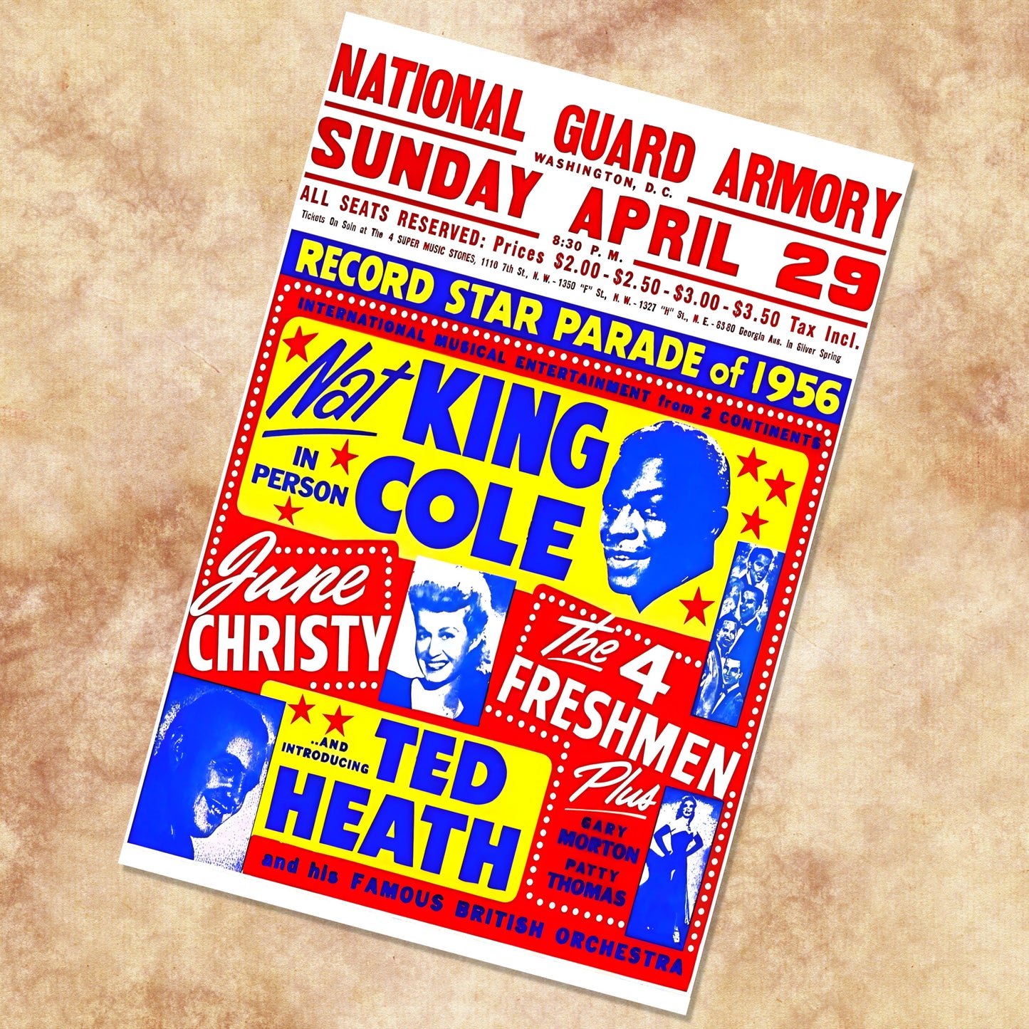Nat King Cole Live at National Guard Armory Washington D.C. Vintage Concert Poster