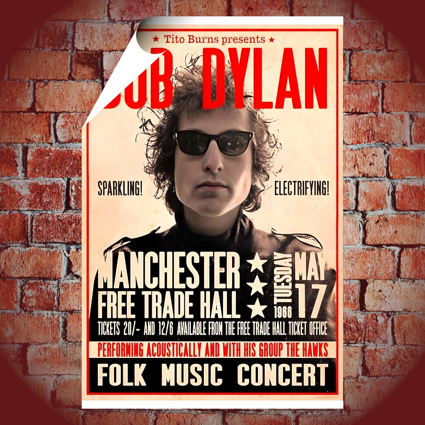 Bob Dylan Live at Manchester Free Trade Hall 1966 Vintage Concert Poster