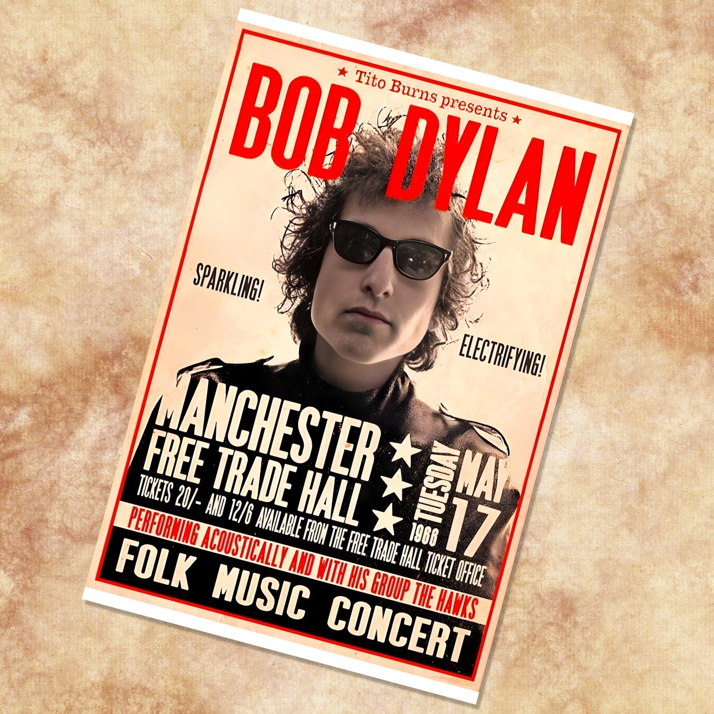 Bob Dylan Live at Manchester Free Trade Hall 1966 Vintage Concert Poster