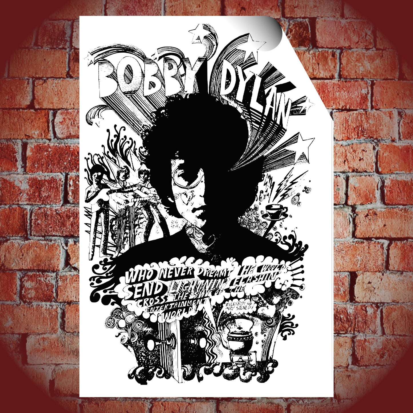 Bobby Dylan 1960s Psychedelic Underground Illustrated Vintage Music Poster