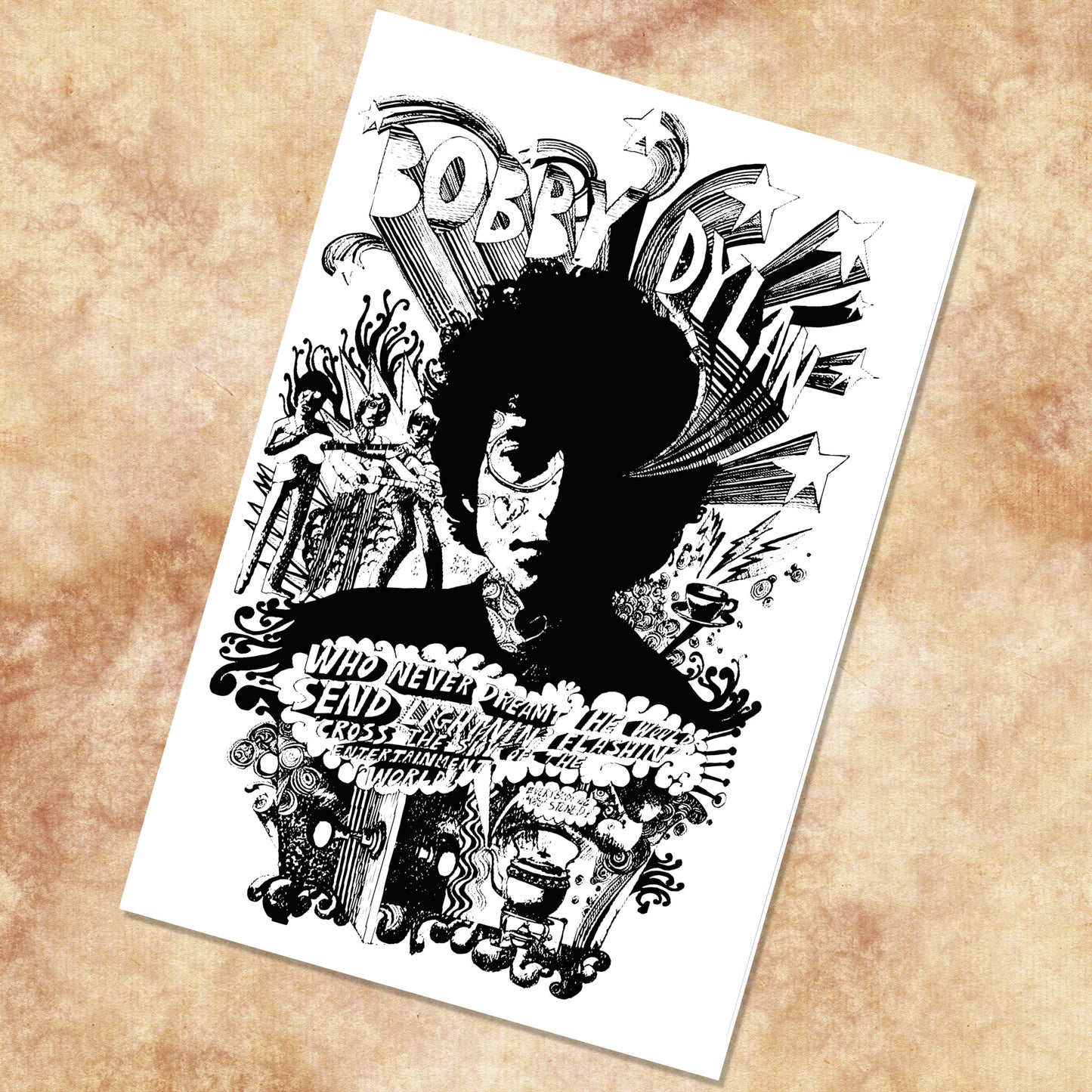 Bobby Dylan 1960s Psychedelic Underground Illustrated Vintage Music Poster