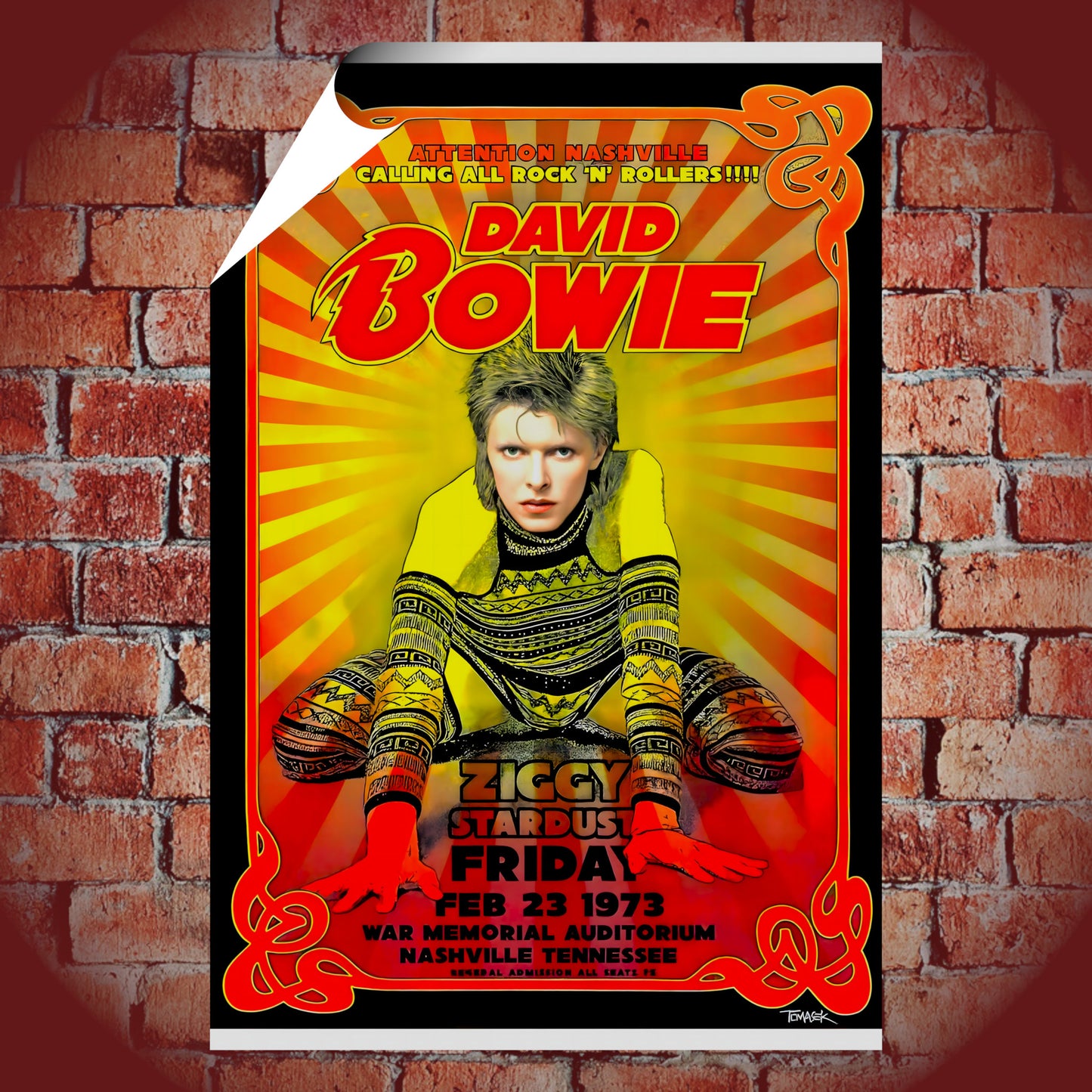 David Bowie Ziggy Stardust 1973 Nashville Concert Vintage Tour Poster