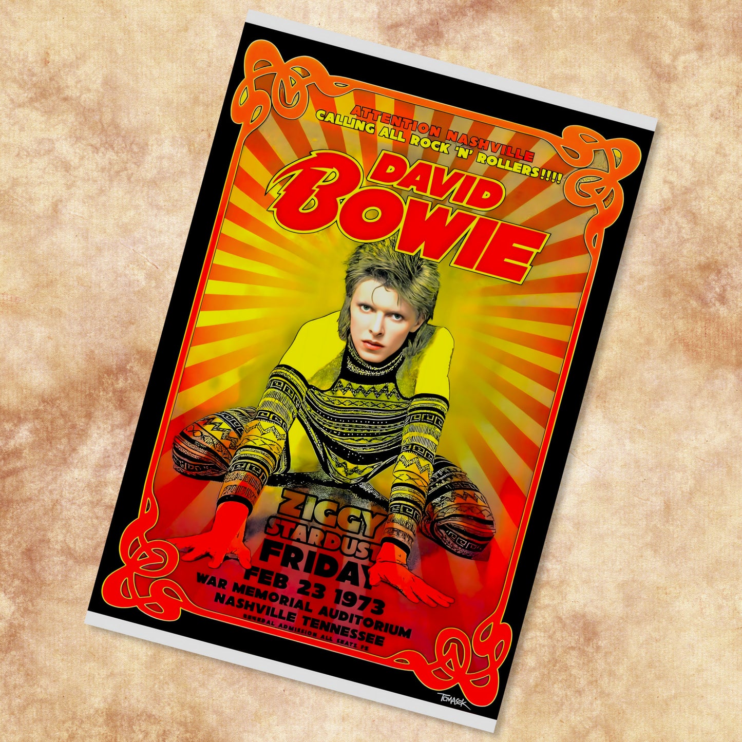 David Bowie Ziggy Stardust 1973 Nashville Concert Vintage Tour Poster