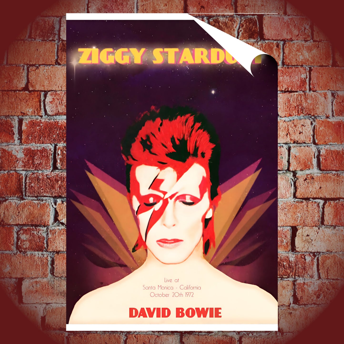 David Bowie Santa Monica 1972 Live Concert Vintage Space Poster