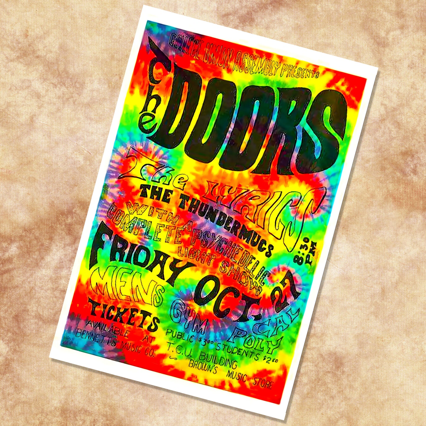 The Doors Cal Poly San Luis Obispo 1967 Tie-Dye Vintage Concert Poster