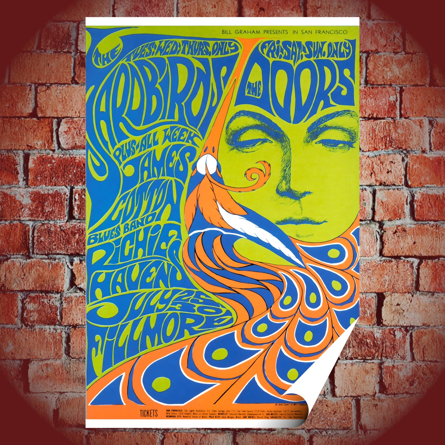 The Doors & The Yardbirds Fillmore 1967 Bonnie MacLean BG-75 Vintage Concert Poster