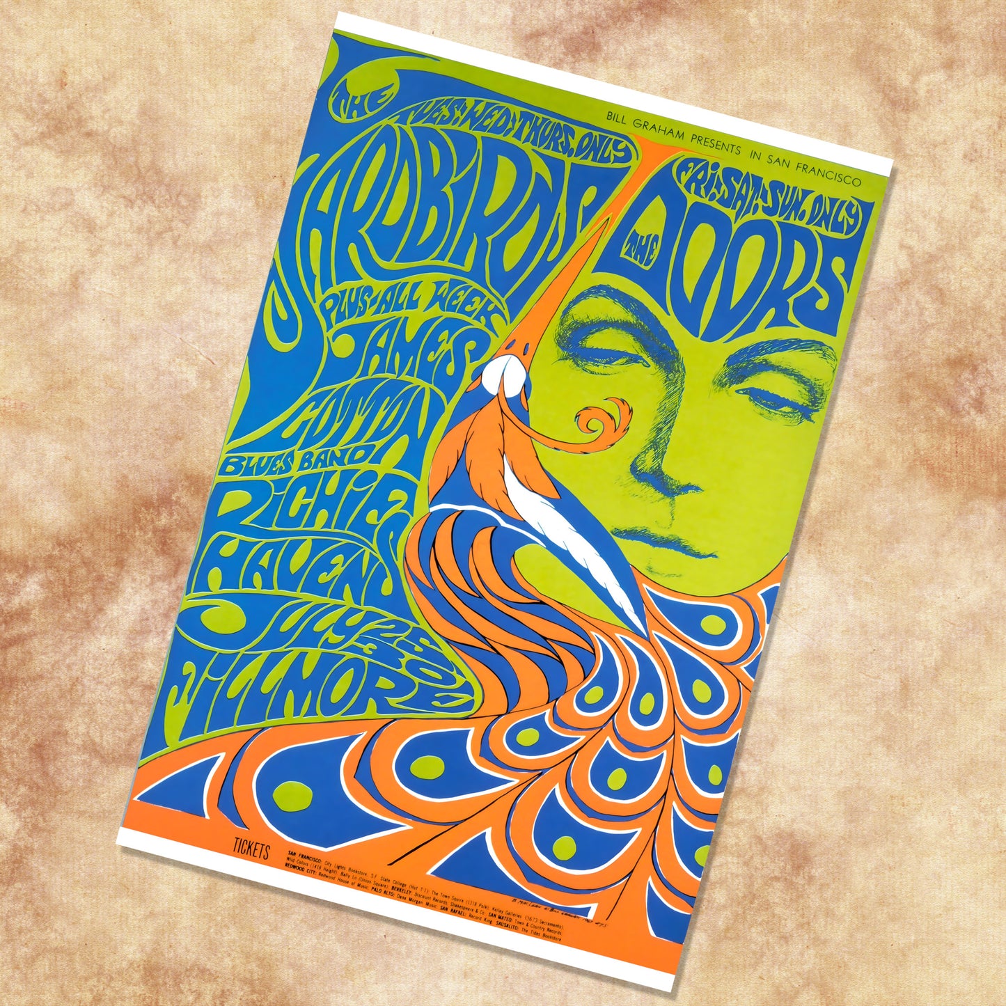 The Doors & The Yardbirds Fillmore 1967 Bonnie MacLean BG-75 Vintage Concert Poster