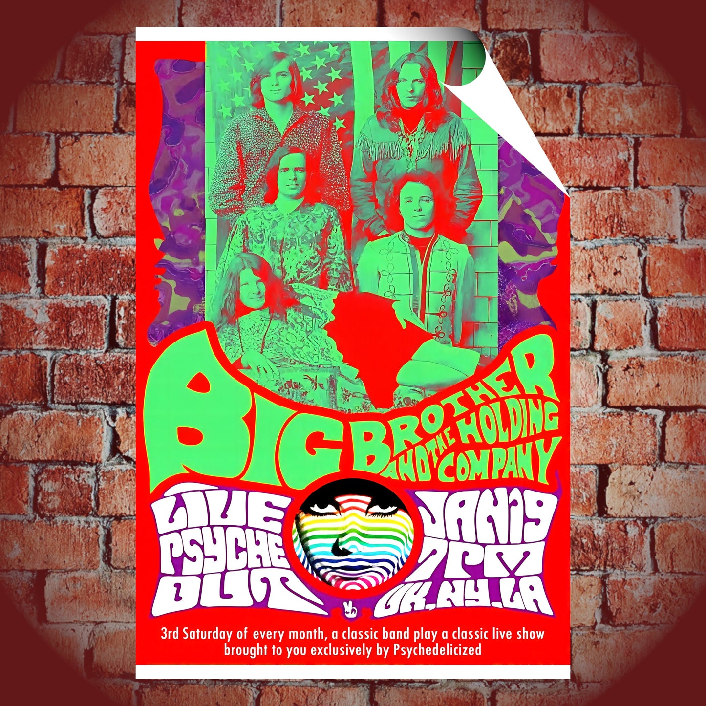 Big Brother and the Holding Company Janis Joplin Psychedelic Vintage Concert Poster