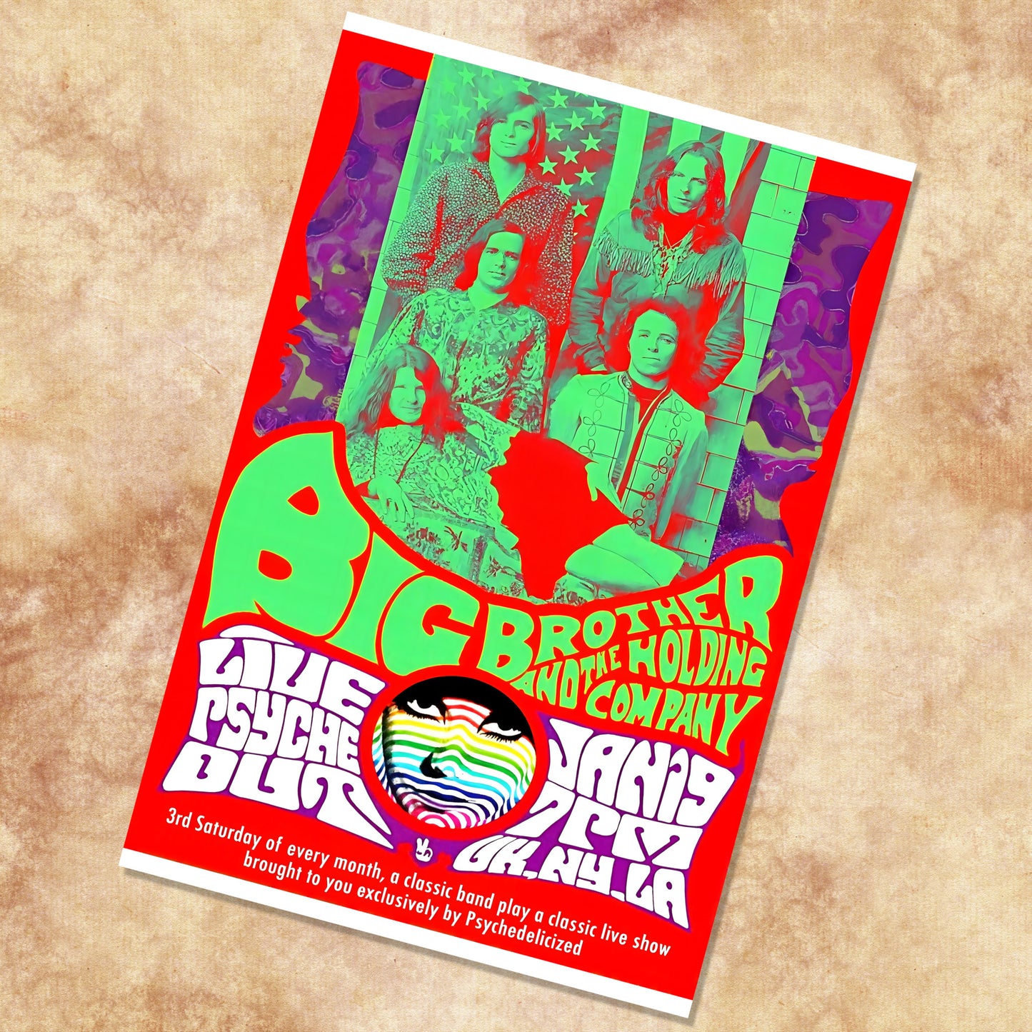 Big Brother and the Holding Company Janis Joplin Psychedelic Vintage Concert Poster