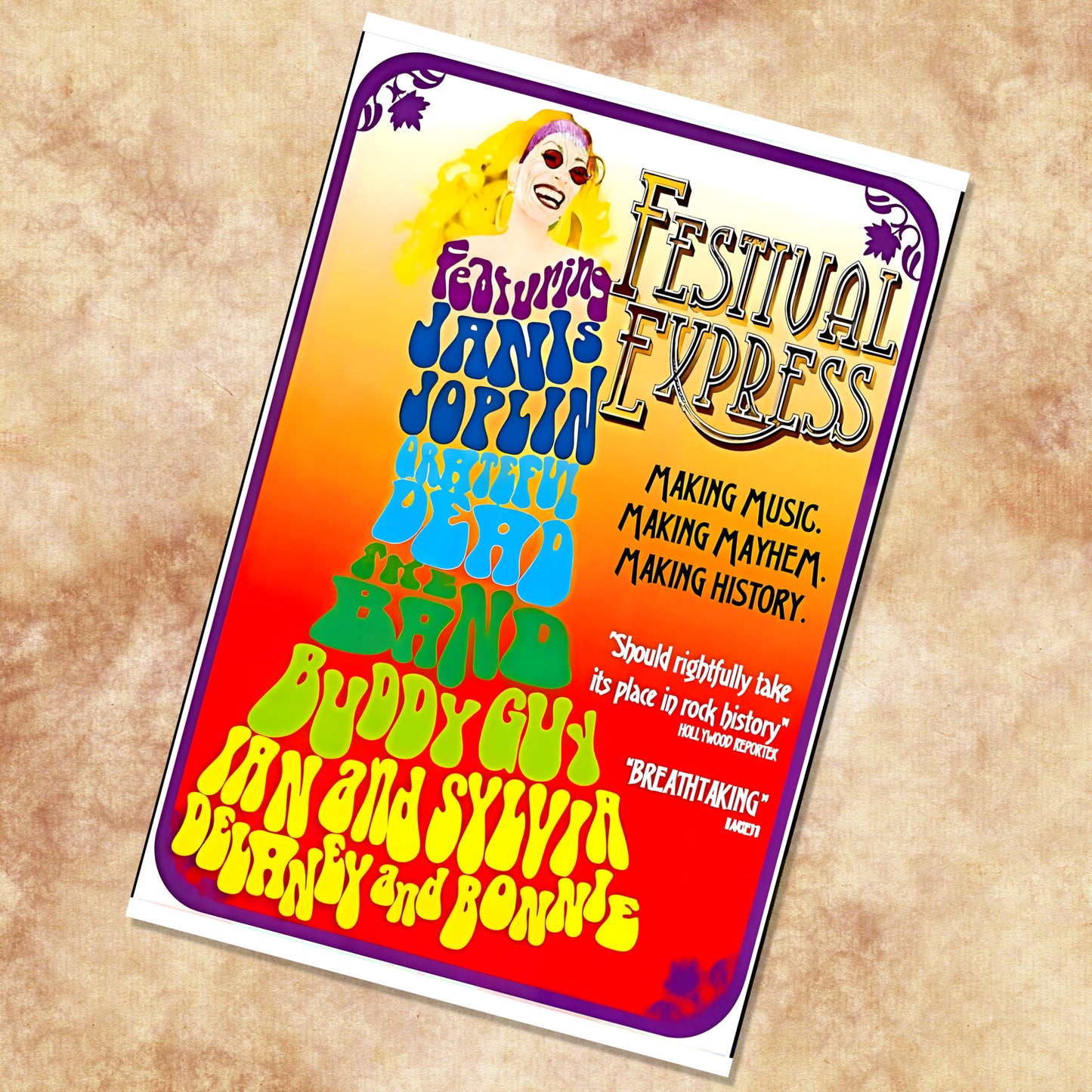 Festival Express 1970 Janis Joplin Grateful Dead The Band Vintage Concert Poster