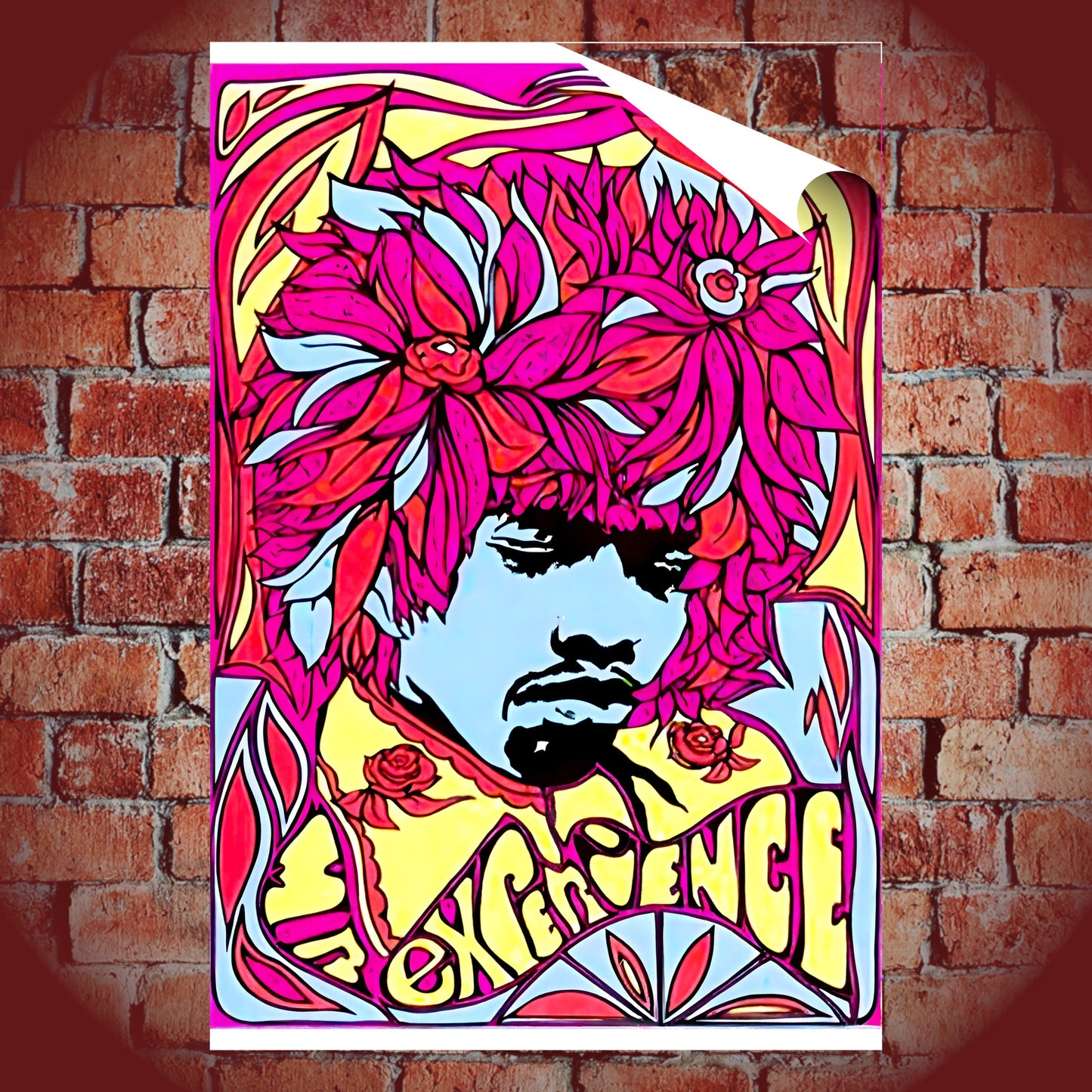 Jimi Hendrix Experience Floral Crown Vintage Psychedelic Art Poster