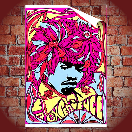 Jimi Hendrix Experience Floral Crown Vintage Psychedelic Art Poster