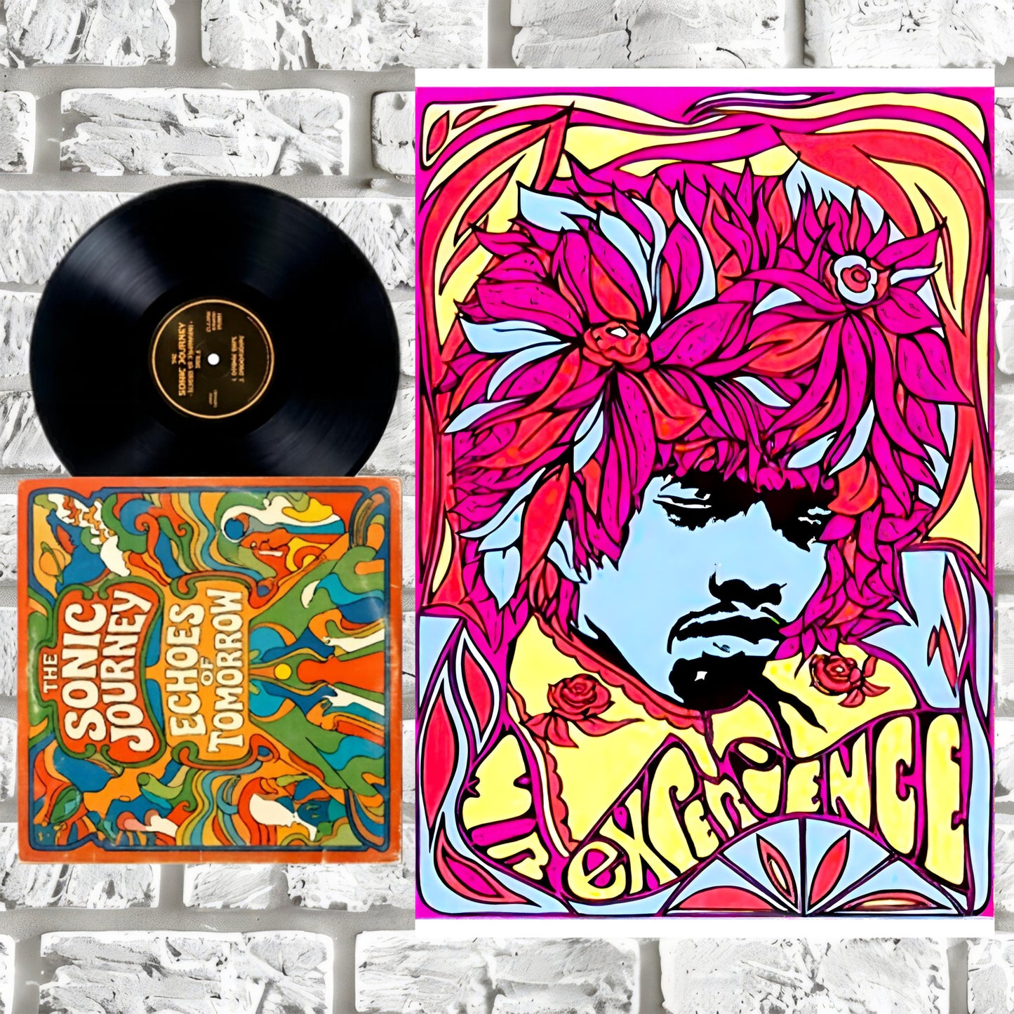 Jimi Hendrix Experience Floral Crown Vintage Psychedelic Art Poster