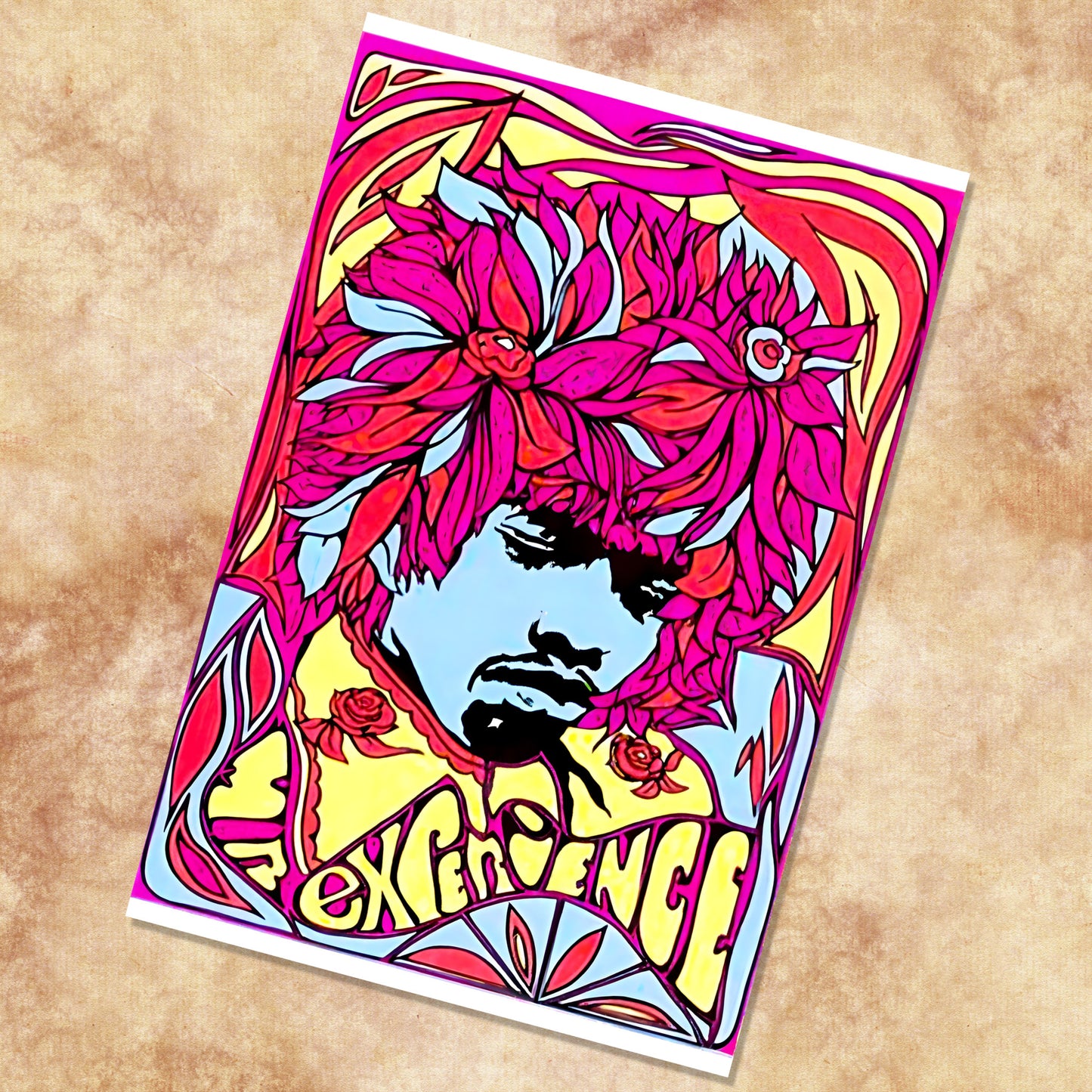 Jimi Hendrix Experience Floral Crown Vintage Psychedelic Art Poster