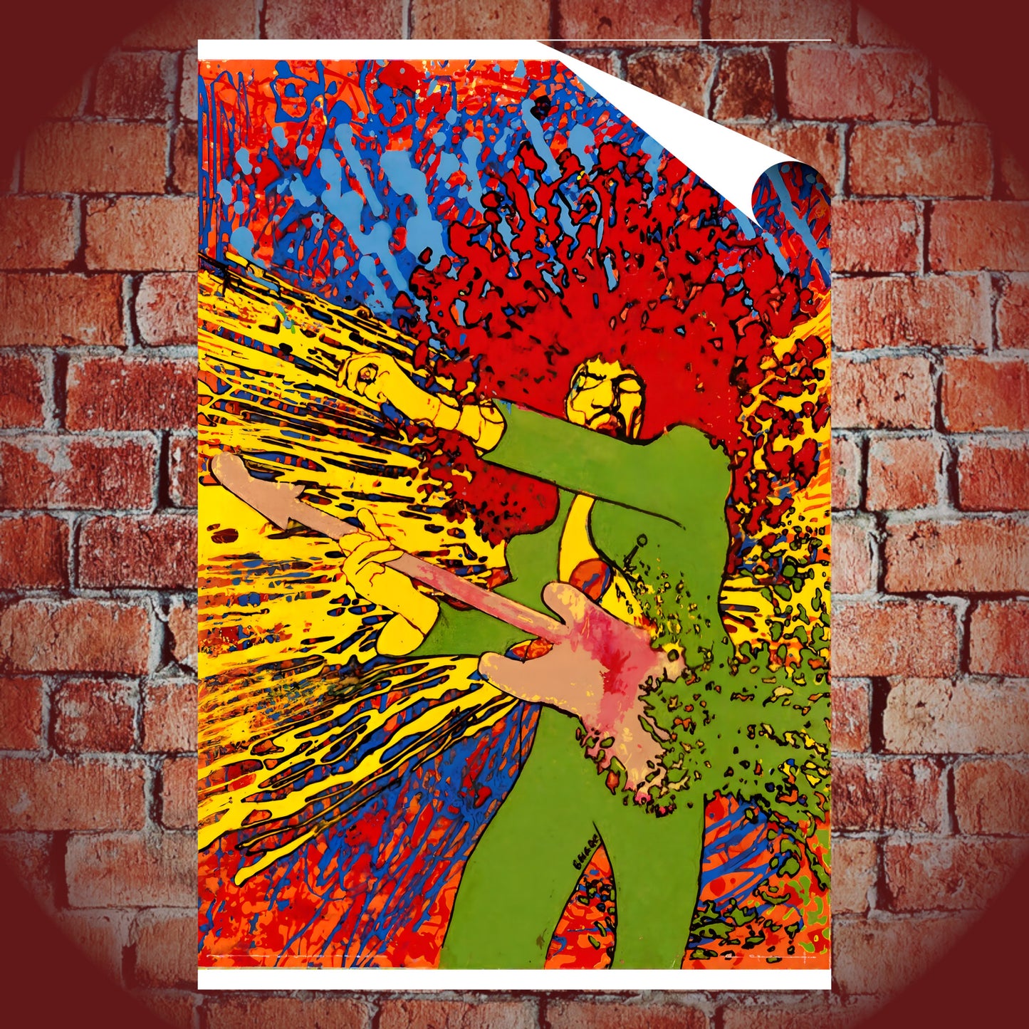 Jimi Hendrix Abstract Splatter Guitar Vintage Psychedelic Art Poster