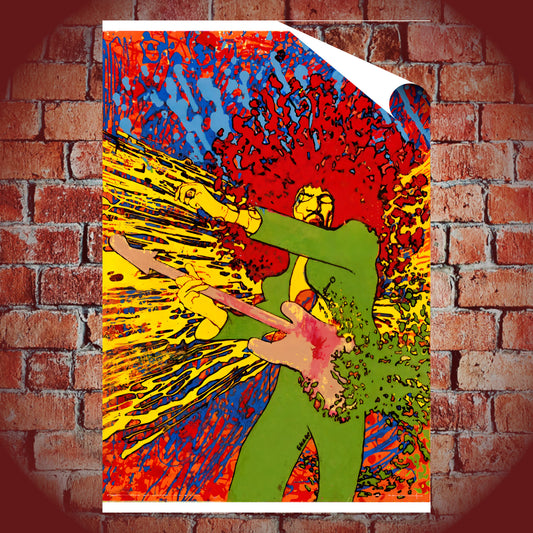 Jimi Hendrix Abstract Splatter Guitar Vintage Psychedelic Art Poster