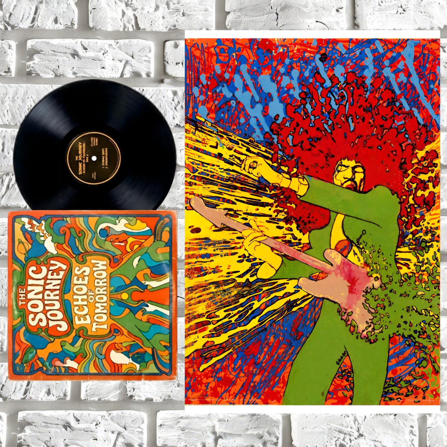 Jimi Hendrix Abstract Splatter Guitar Vintage Psychedelic Art Poster