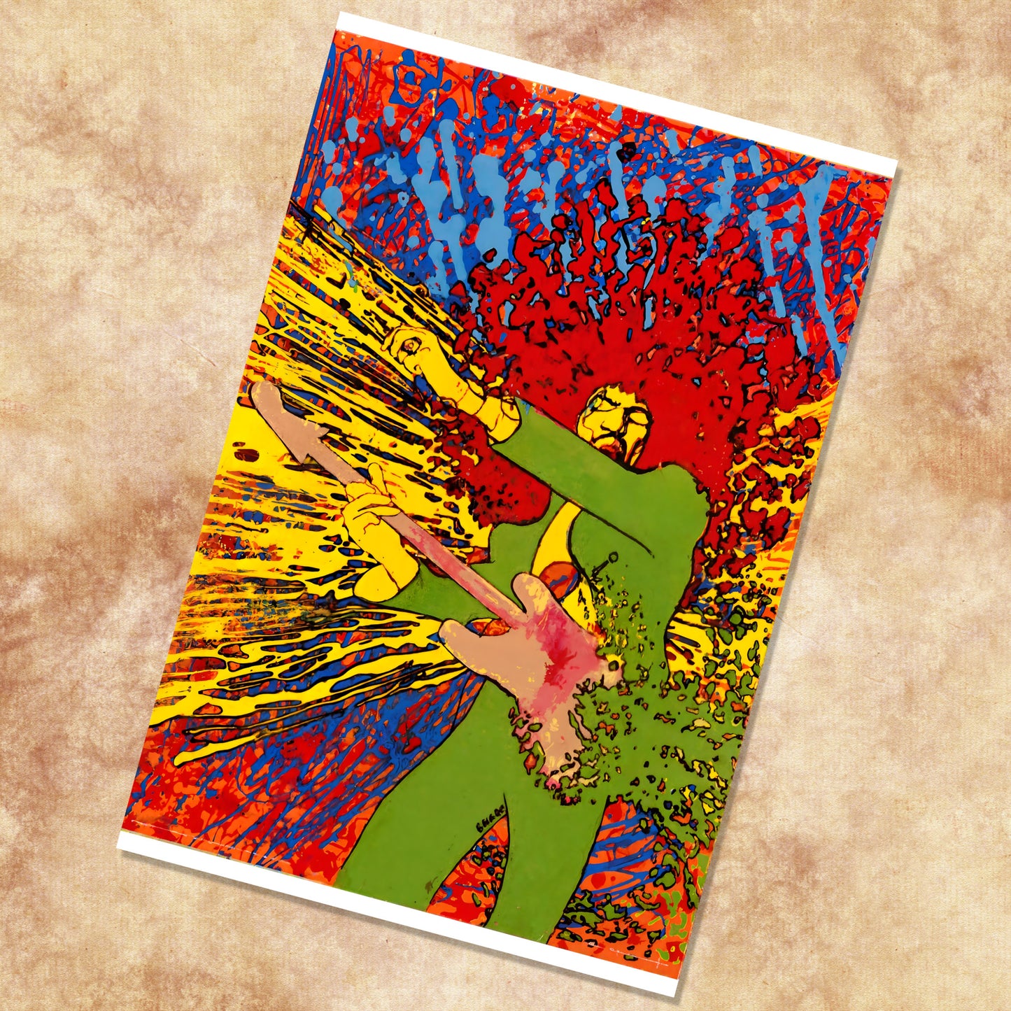Jimi Hendrix Abstract Splatter Guitar Vintage Psychedelic Art Poster