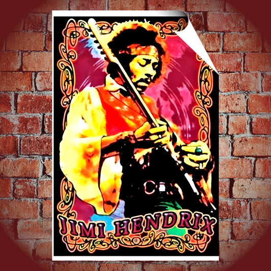 Jimi Hendrix Live Guitar Solo Art Nouveau Frame Vintage Poster