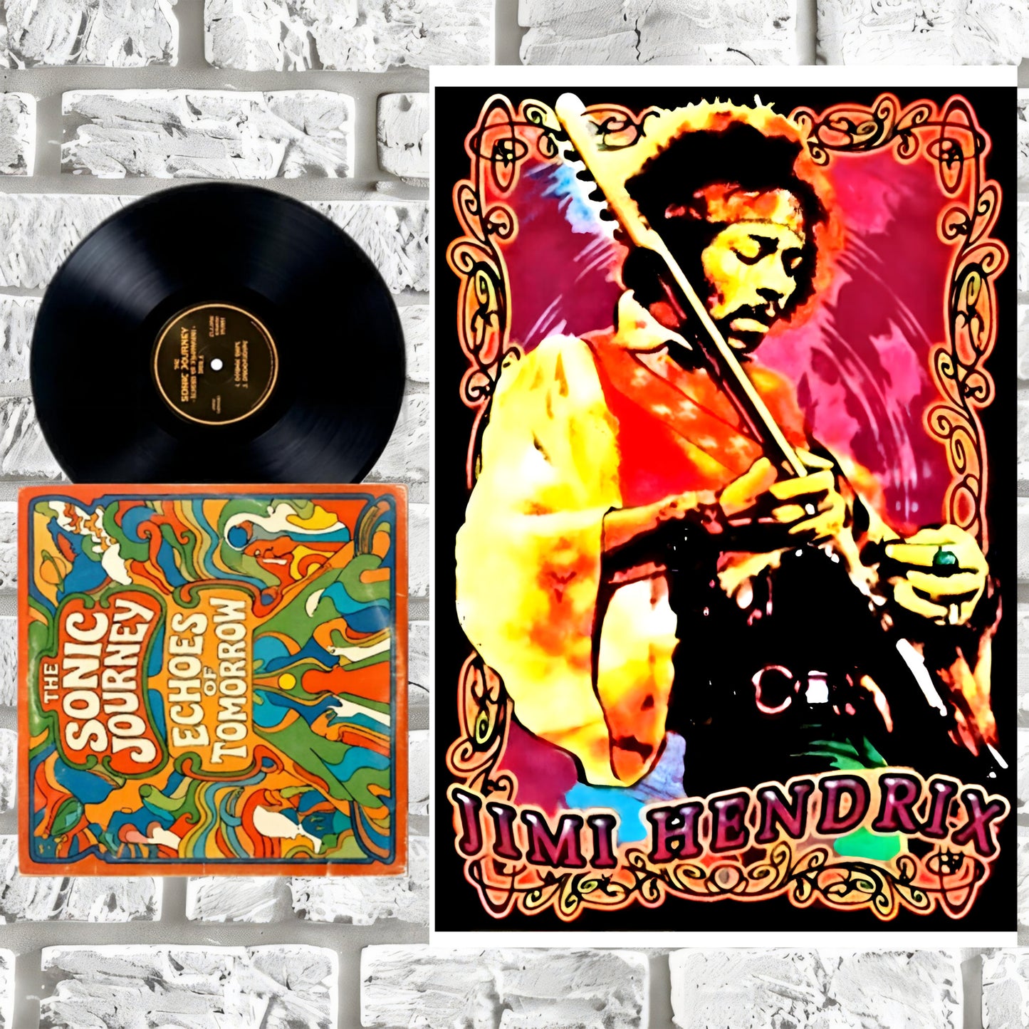 Jimi Hendrix Live Guitar Solo Art Nouveau Frame Vintage Poster