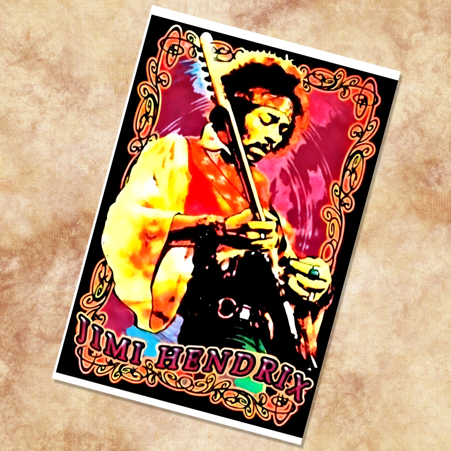 Jimi Hendrix Live Guitar Solo Art Nouveau Frame Vintage Poster