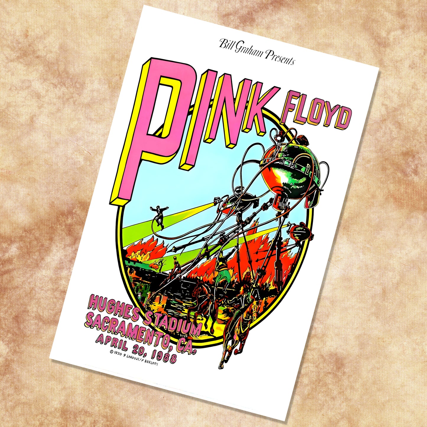 Pink Floyd Sacramento Hughes Stadium 1988 Sci-Fi Vintage Concert Poster