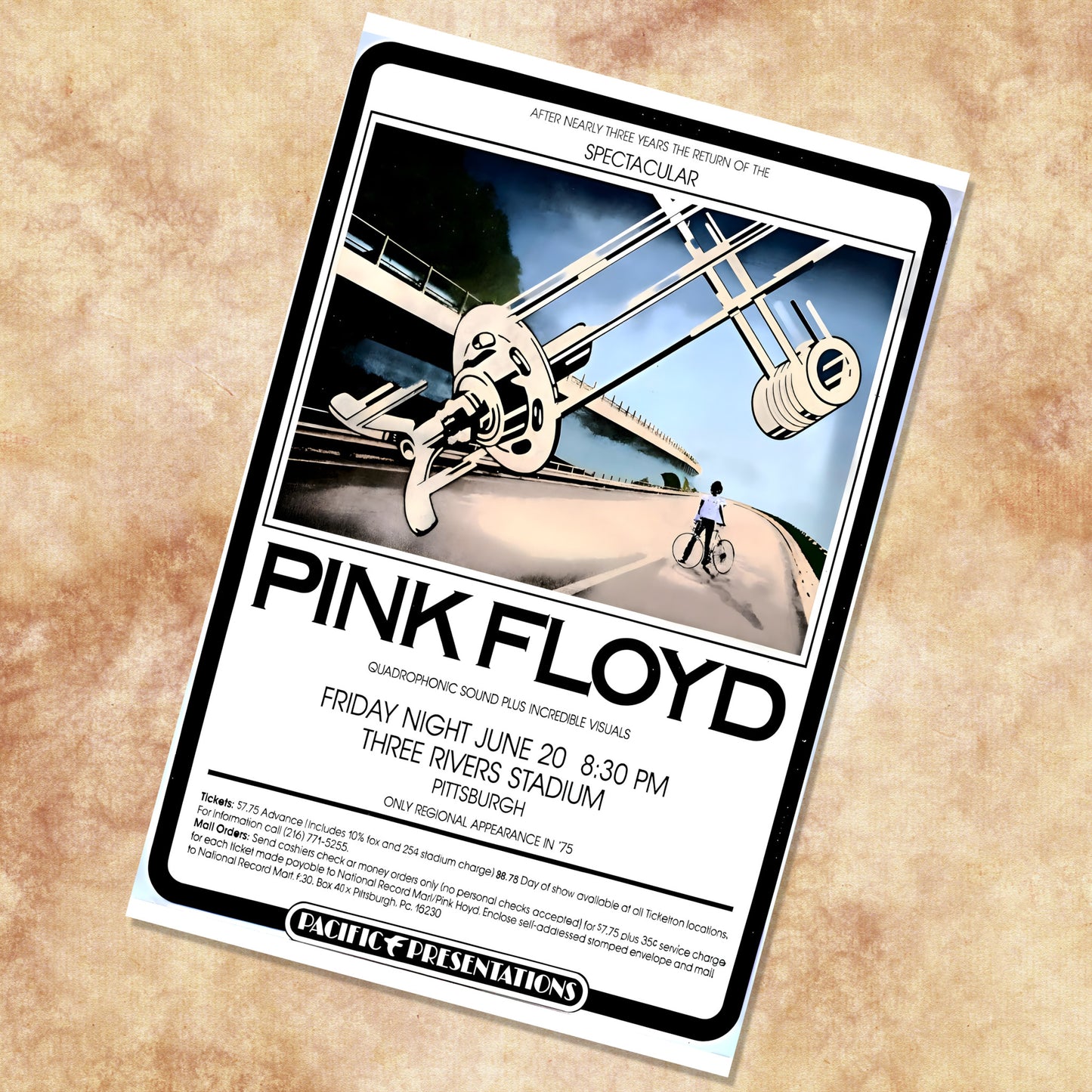 Pink Floyd Pittsburgh Three Rivers Stadium 1975 Vintage Concert Poster