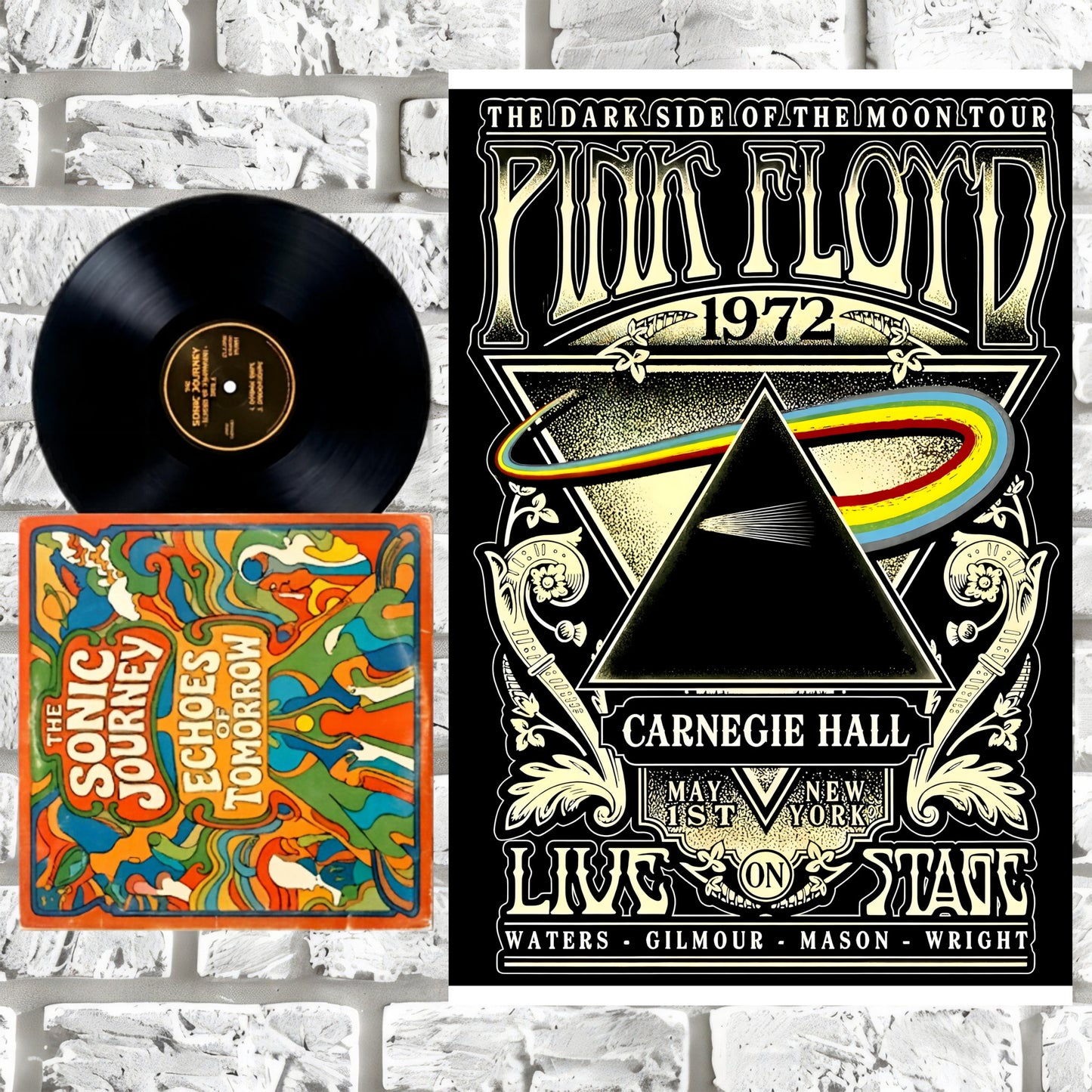 Pink Floyd Dark Side of the Moon Carnegie Hall 1972 Art Nouveau Vintage Poster