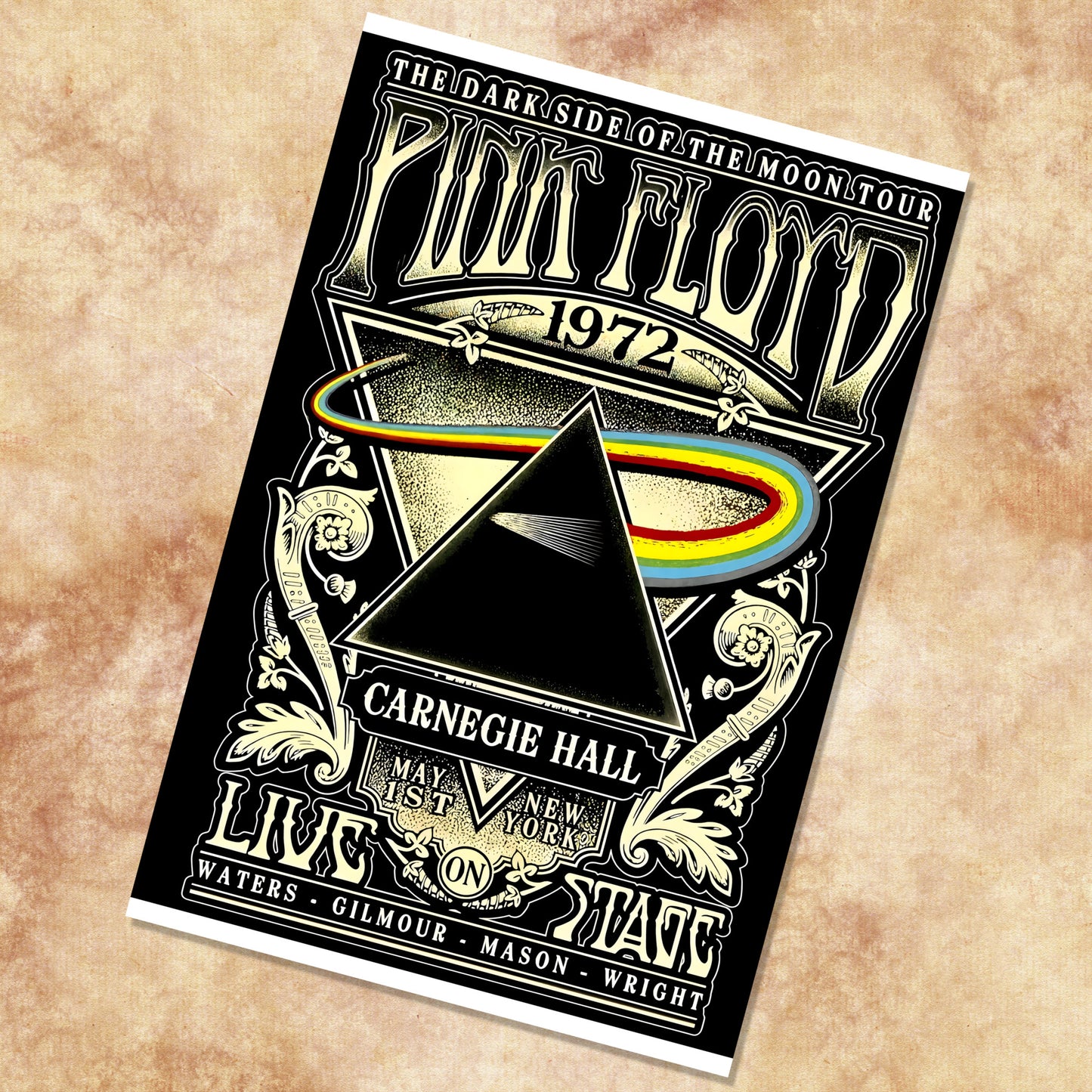 Pink Floyd Dark Side of the Moon Carnegie Hall 1972 Art Nouveau Vintage Poster