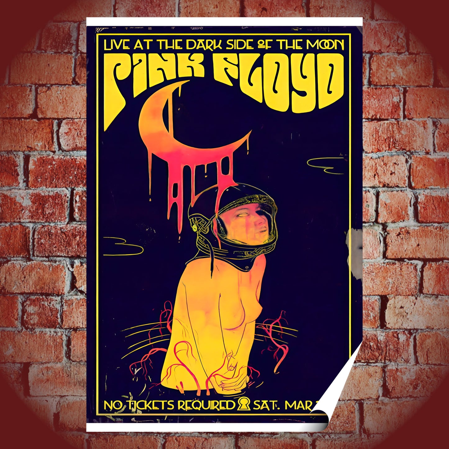 Pink Floyd Live at the Dark Side of the Moon Astronaut Melting Moon Vintage Art Poster