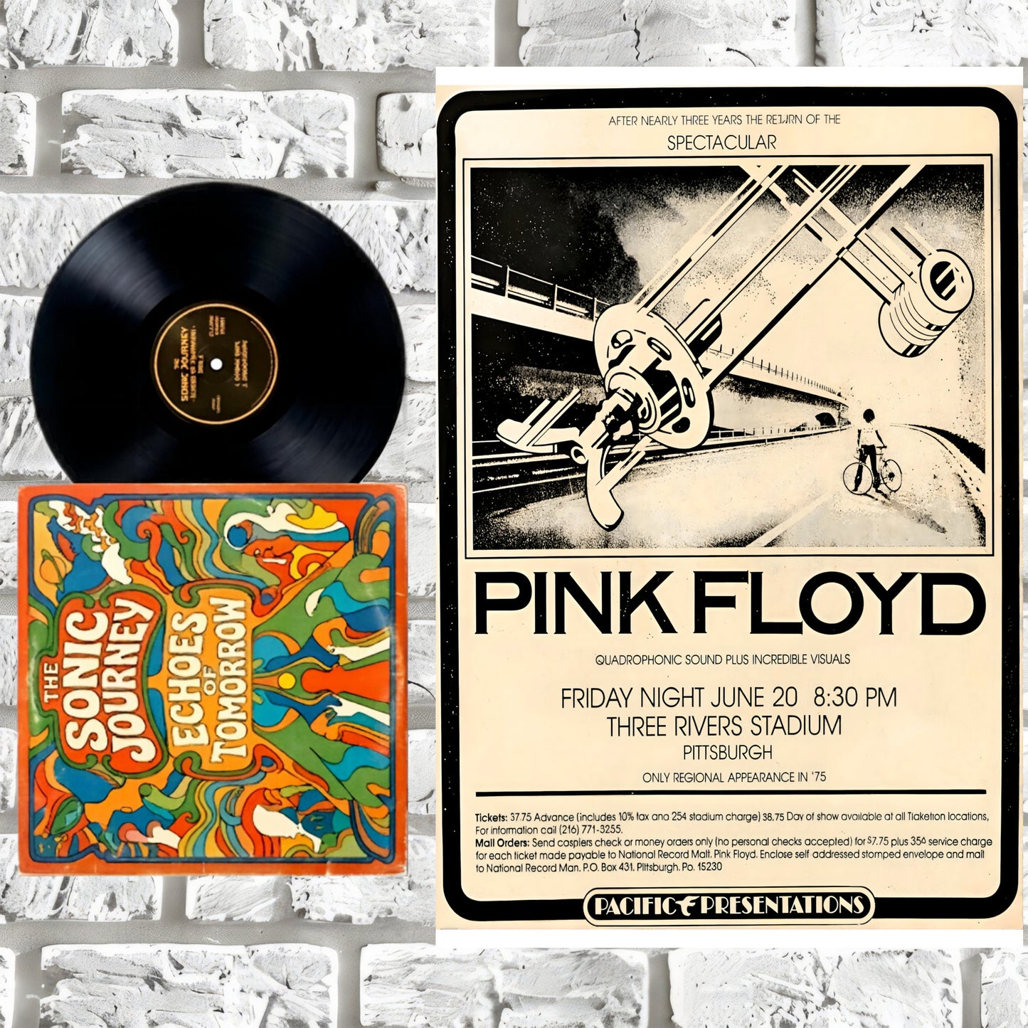 Pink Floyd Three Rivers Stadium 1975 Black & White Concert Poster