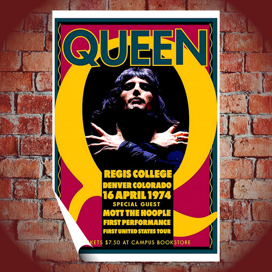 Queen First US Tour Denver Regis College 1974 Vintage Concert Poster