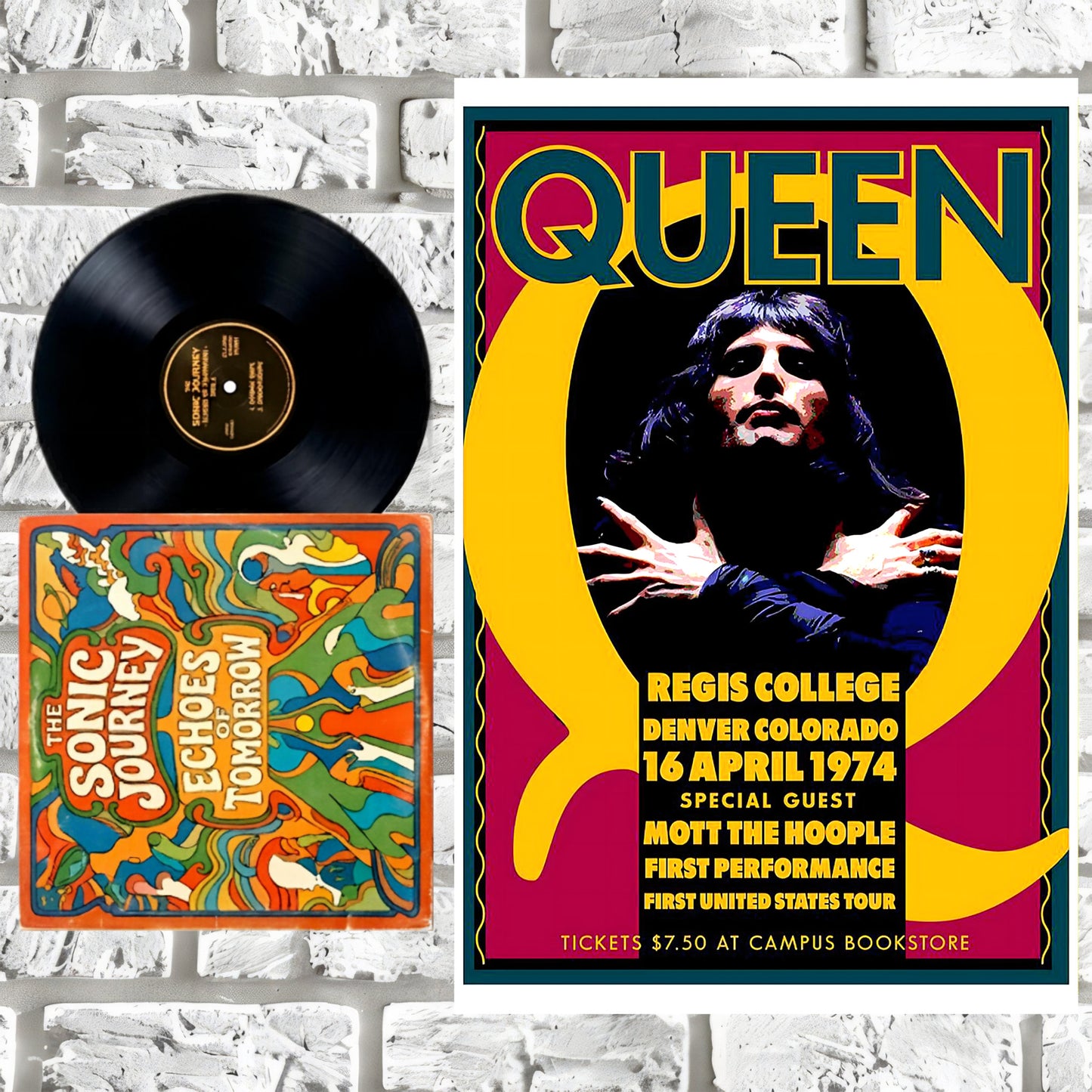 Queen First US Tour Denver Regis College 1974 Vintage Concert Poster