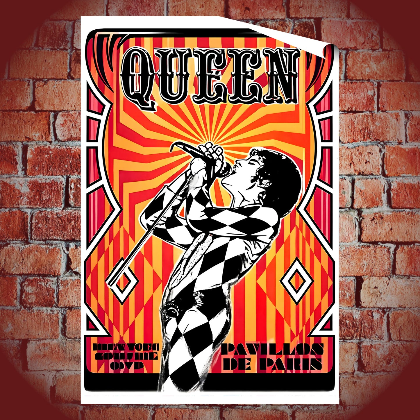Queen Freddie Mercury Harlequin Paris Pavillon de Paris Vintage Poster