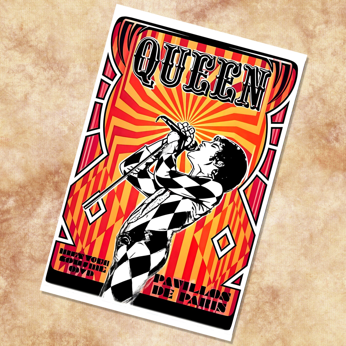 Queen Freddie Mercury Harlequin Paris Pavillon de Paris Vintage Poster