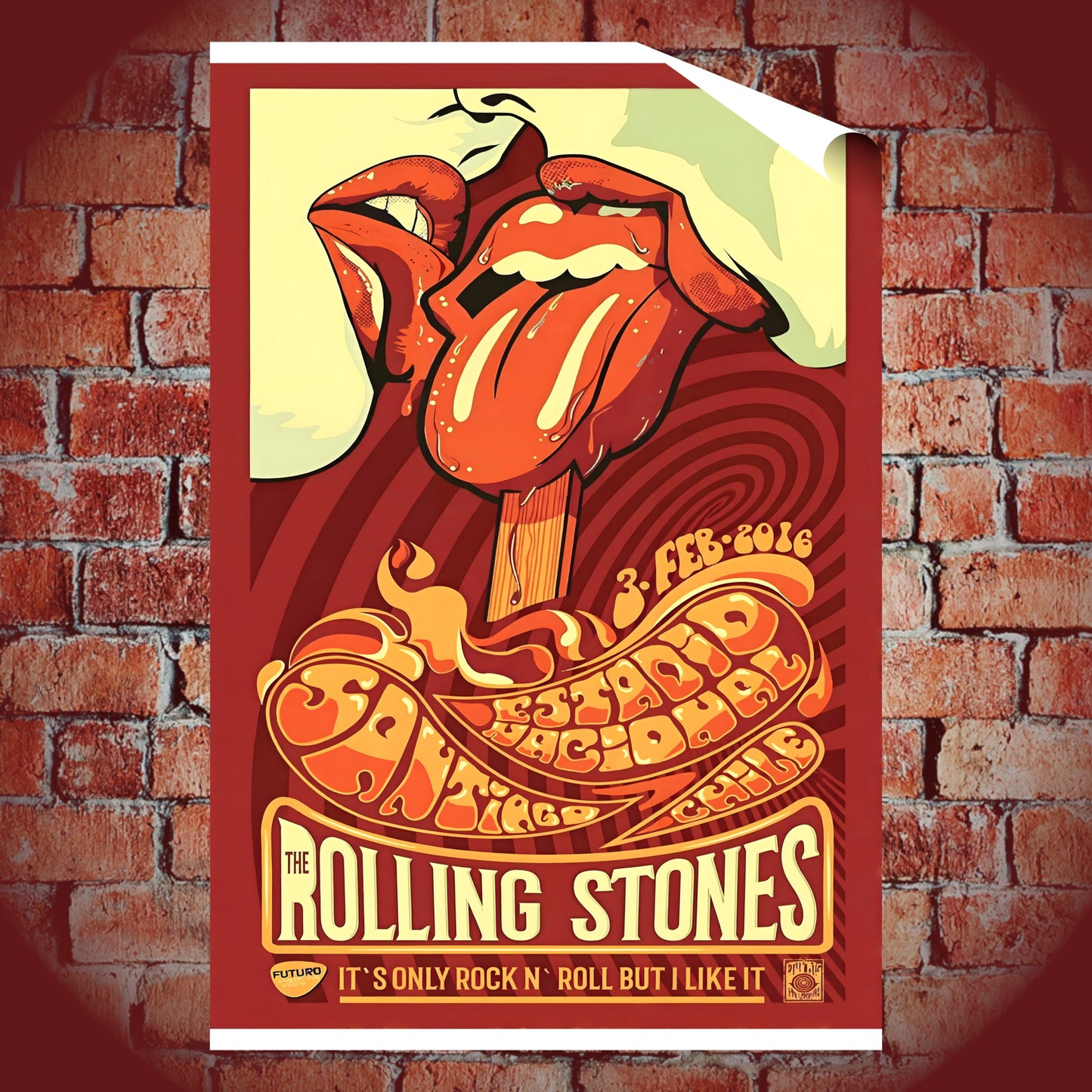 Rolling Stones Santiago Chile Estadio Nacional Concert Art Poster